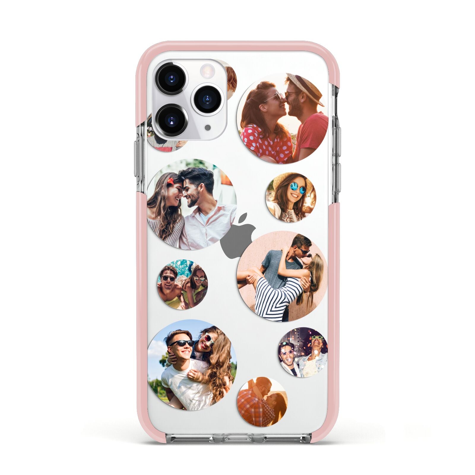 Multi Circular Photo Collage Upload Apple iPhone 11 Pro in Silver with Pink Impact Case
