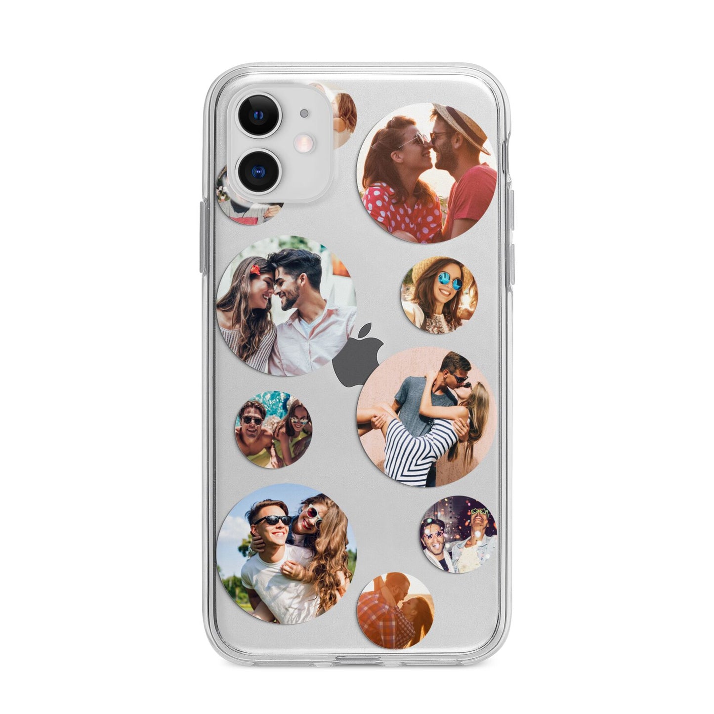 Multi Circular Photo Collage Upload Apple iPhone 11 in White with Bumper Case