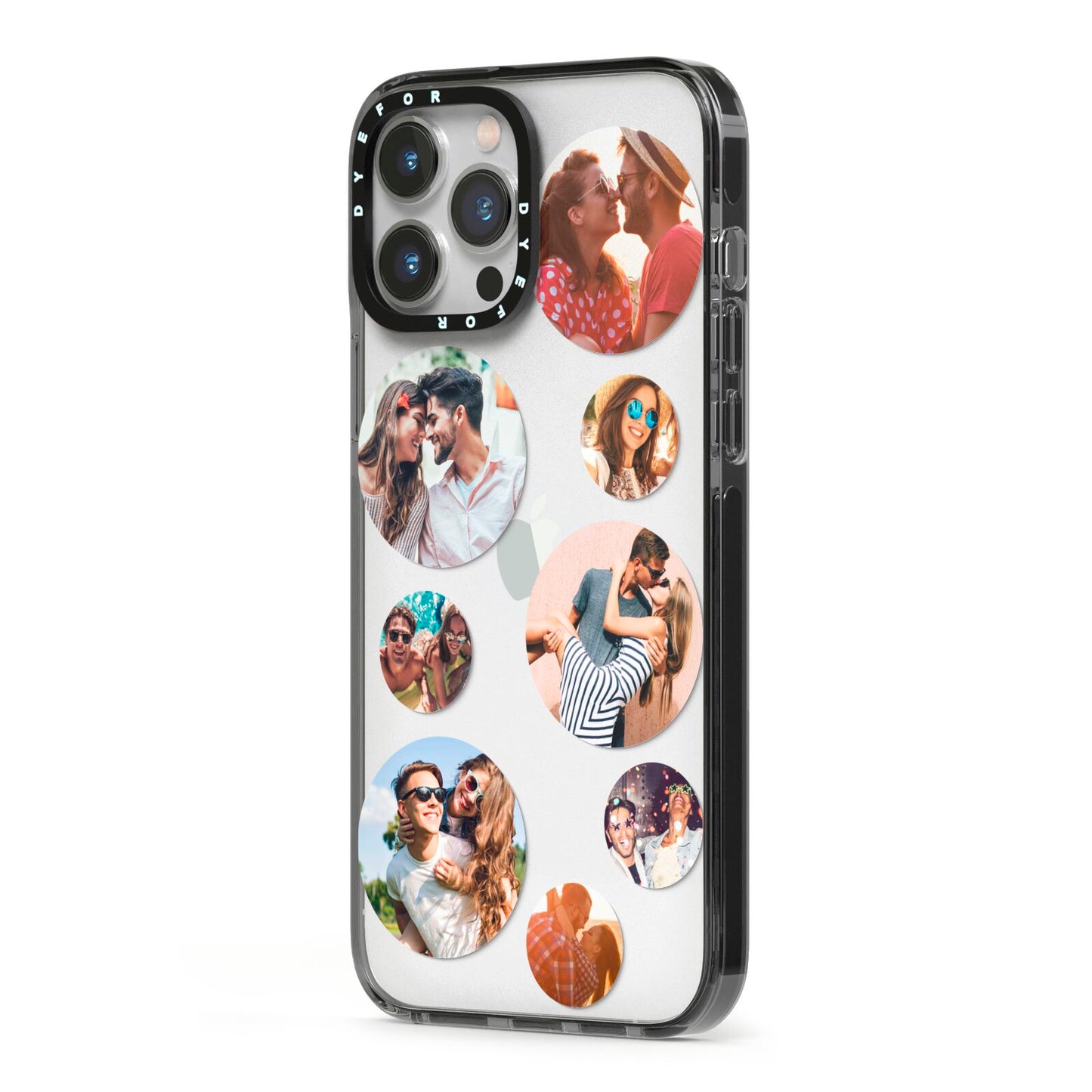 Multi Circular Photo Collage Upload iPhone 13 Pro Max Black Impact Case Side Angle on Silver phone