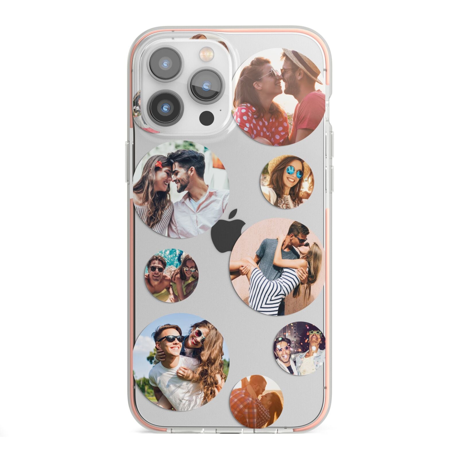 Multi Circular Photo Collage Upload iPhone 13 Pro Max TPU Impact Case with Pink Edges