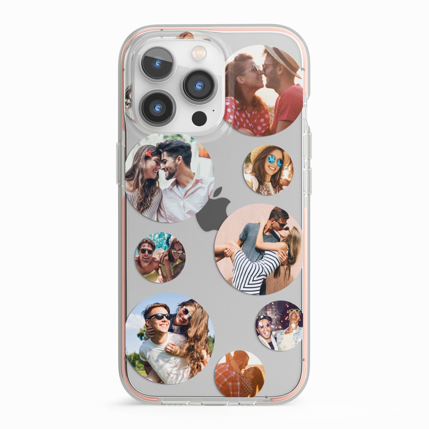 Multi Circular Photo Collage Upload iPhone 13 Pro TPU Impact Case with Pink Edges