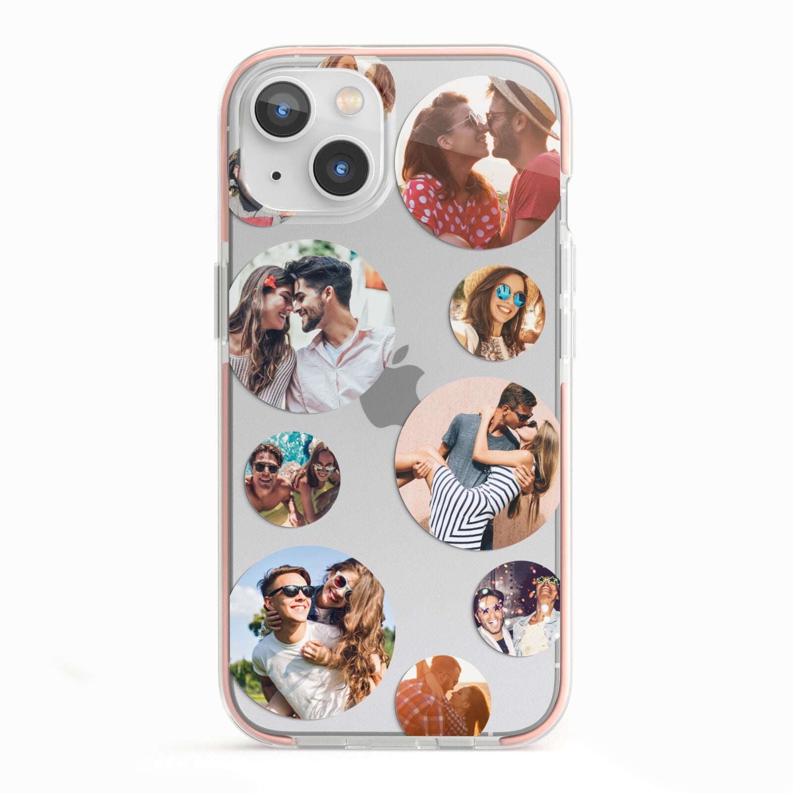 Multi Circular Photo Collage Upload iPhone 13 TPU Impact Case with Pink Edges