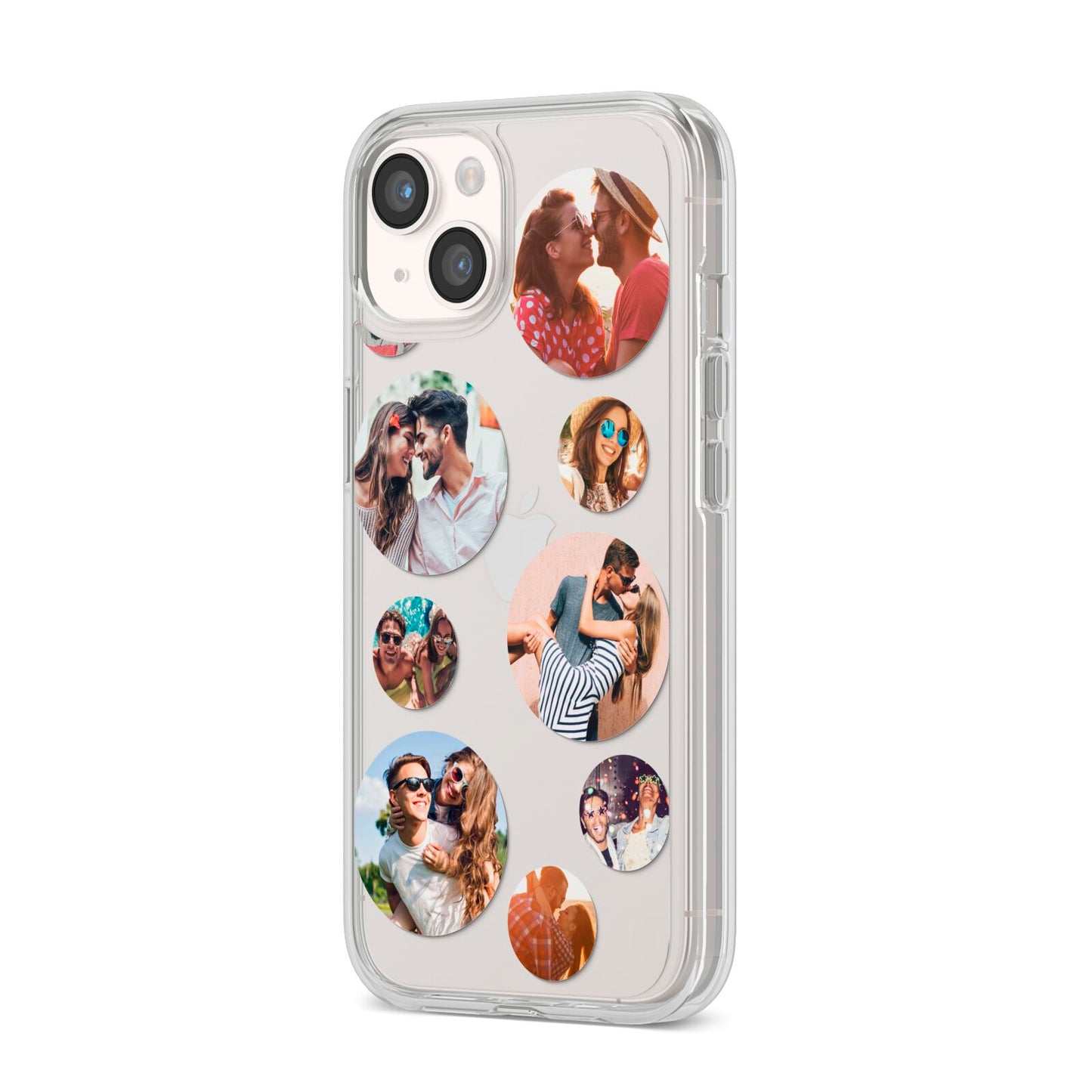 Multi Circular Photo Collage Upload iPhone 14 Clear Tough Case Starlight Angled Image