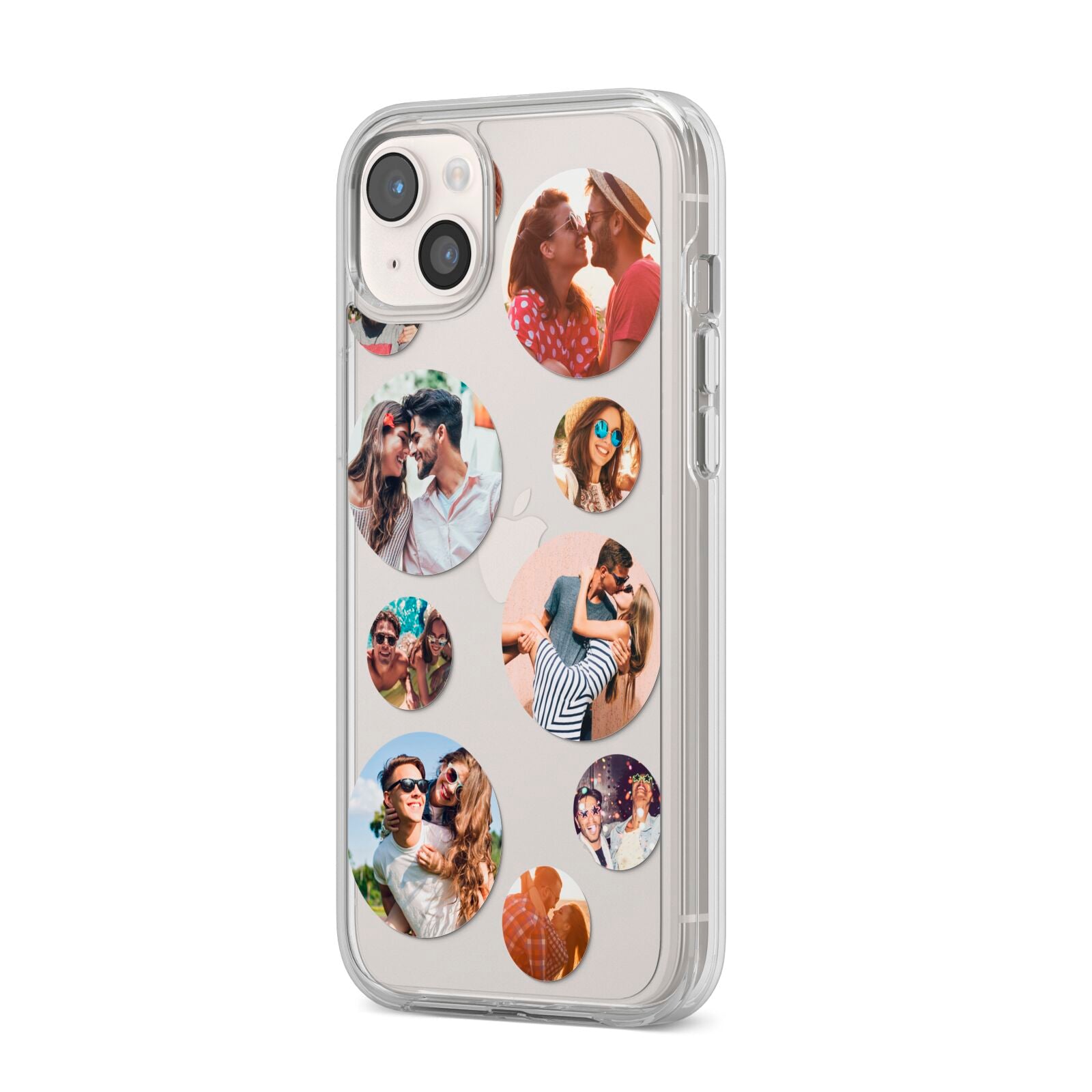 Multi Circular Photo Collage Upload iPhone 14 Plus Clear Tough Case Starlight Angled Image