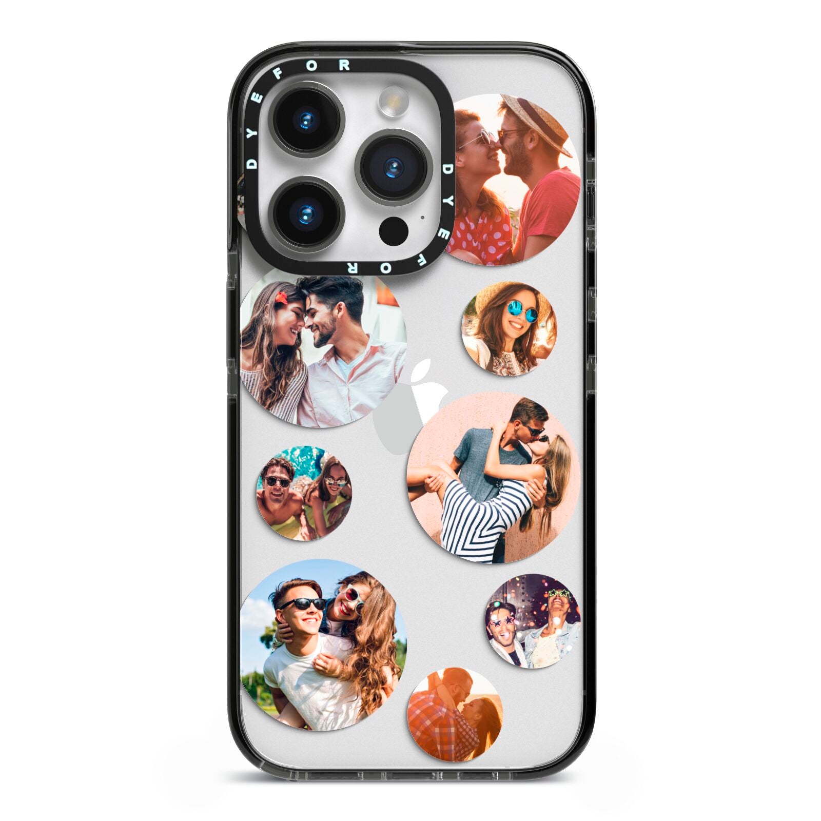 Multi Circular Photo Collage Upload iPhone 14 Pro Black Impact Case on Silver phone