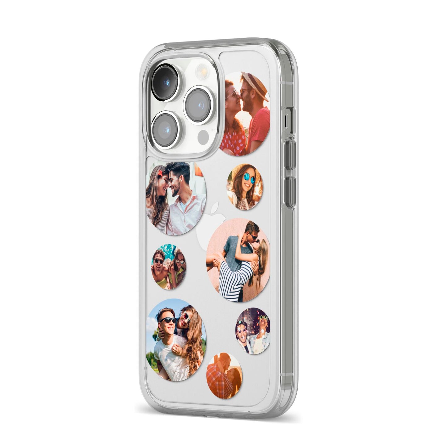 Multi Circular Photo Collage Upload iPhone 14 Pro Clear Tough Case Silver Angled Image