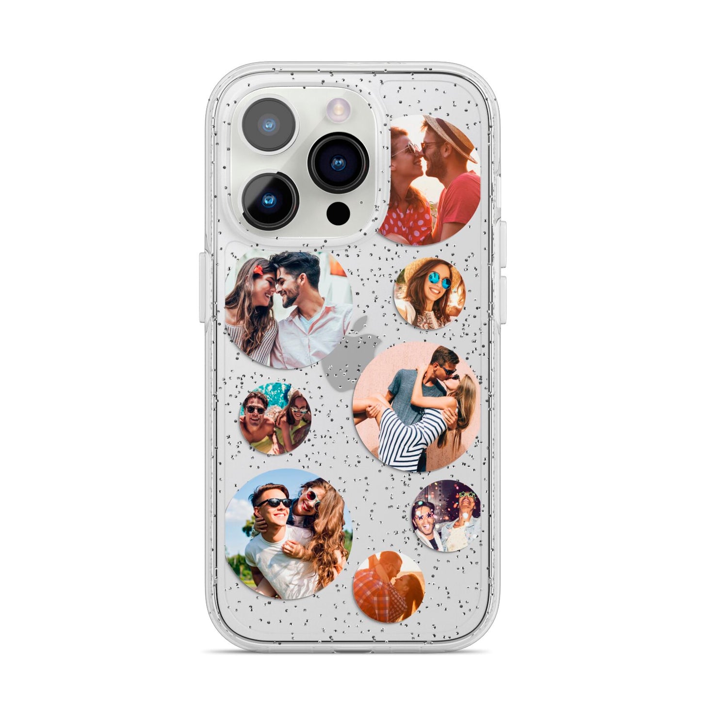 Multi Circular Photo Collage Upload iPhone 14 Pro Glitter Tough Case Silver