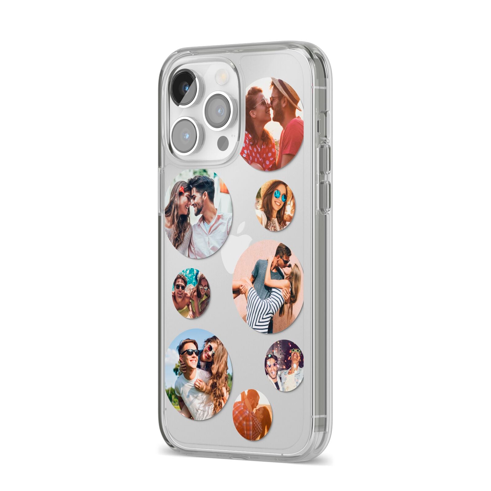Multi Circular Photo Collage Upload iPhone 14 Pro Max Clear Tough Case Silver Angled Image