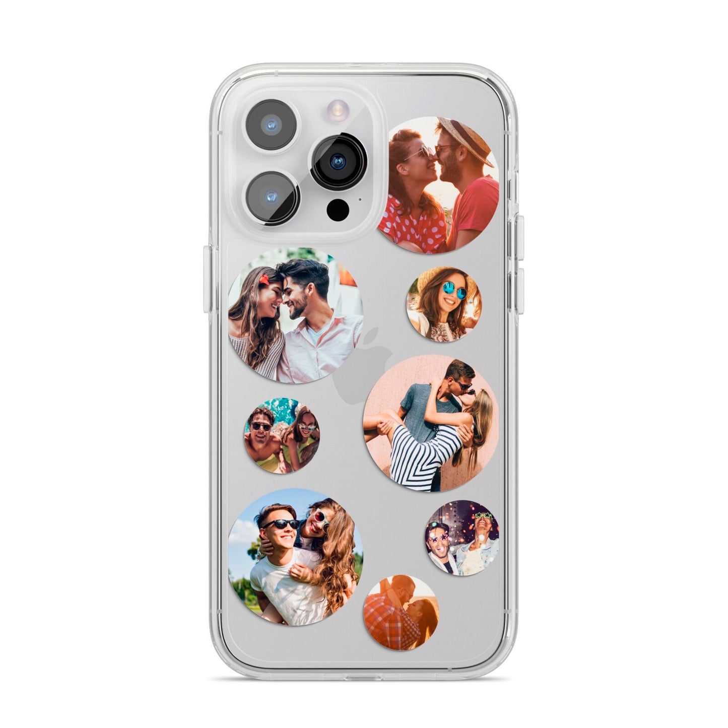 Multi Circular Photo Collage Upload iPhone 14 Pro Max Clear Tough Case Silver