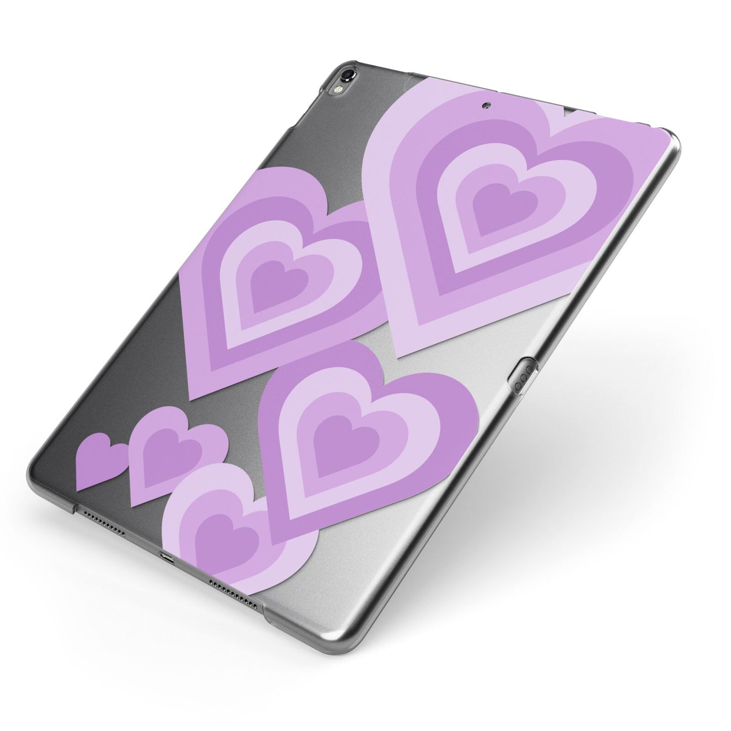 Multi Heart Apple iPad Case on Grey iPad Side View