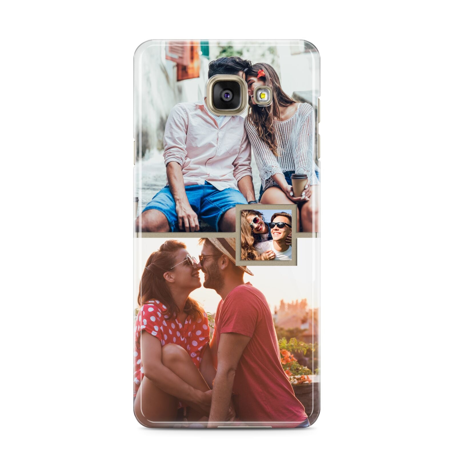 Multi Photo Square Collage Samsung Galaxy A3 2016 Case on gold phone