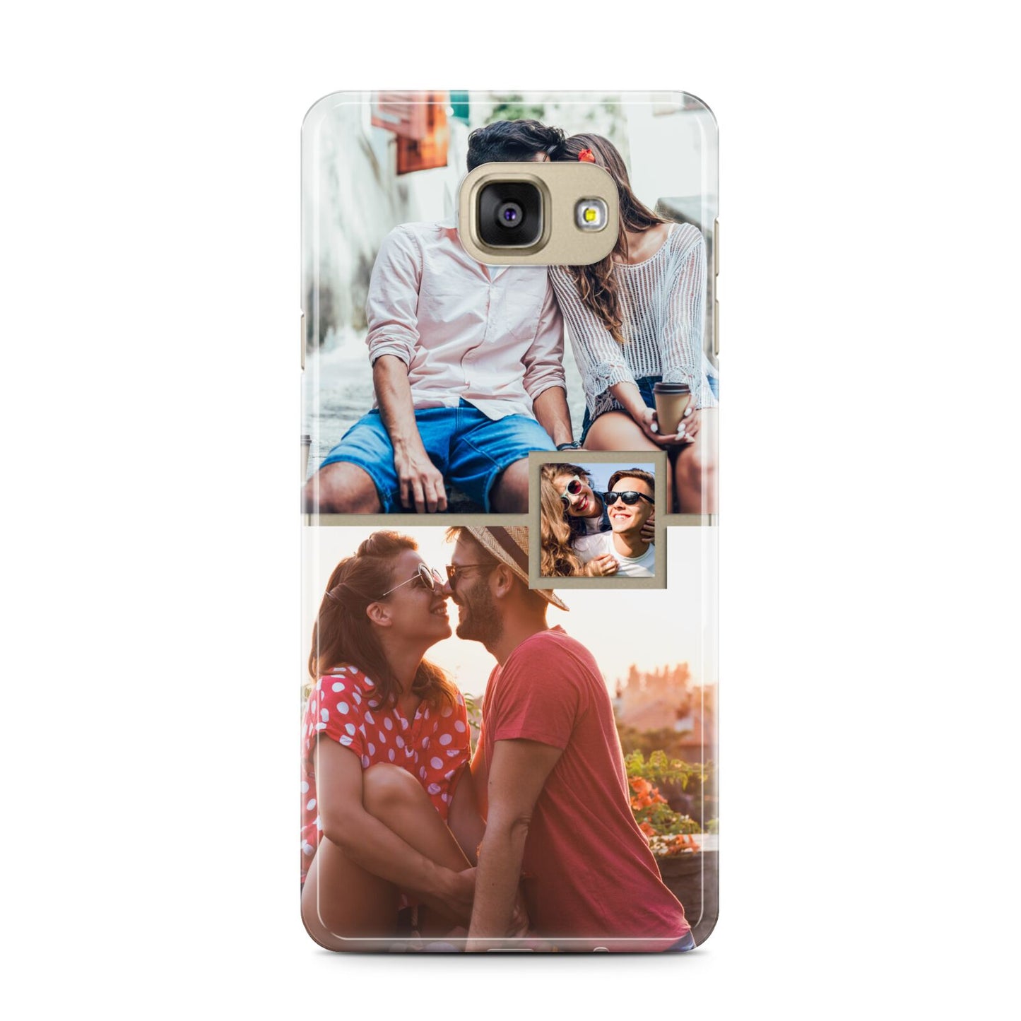 Multi Photo Square Collage Samsung Galaxy A7 2016 Case on gold phone