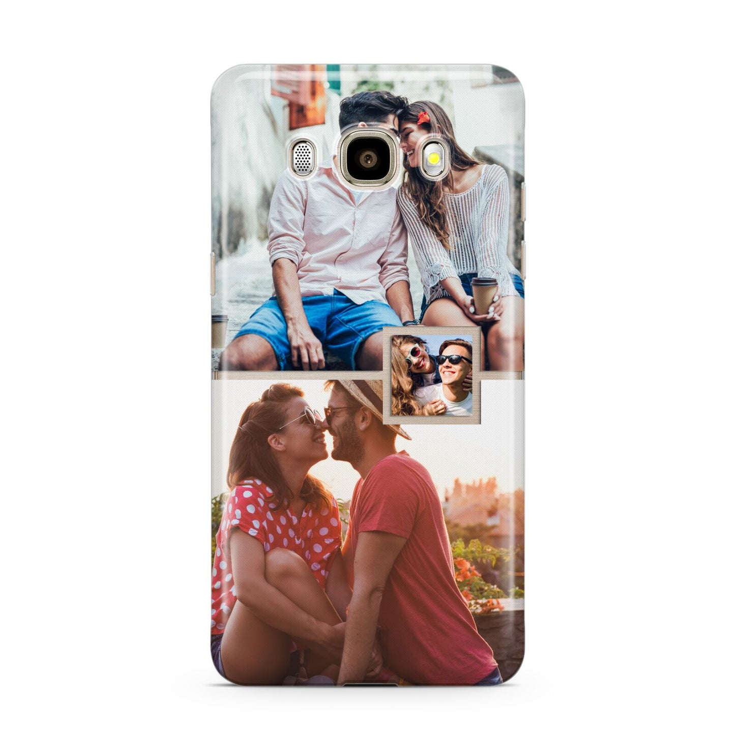 Multi Photo Square Collage Samsung Galaxy J7 2016 Case on gold phone