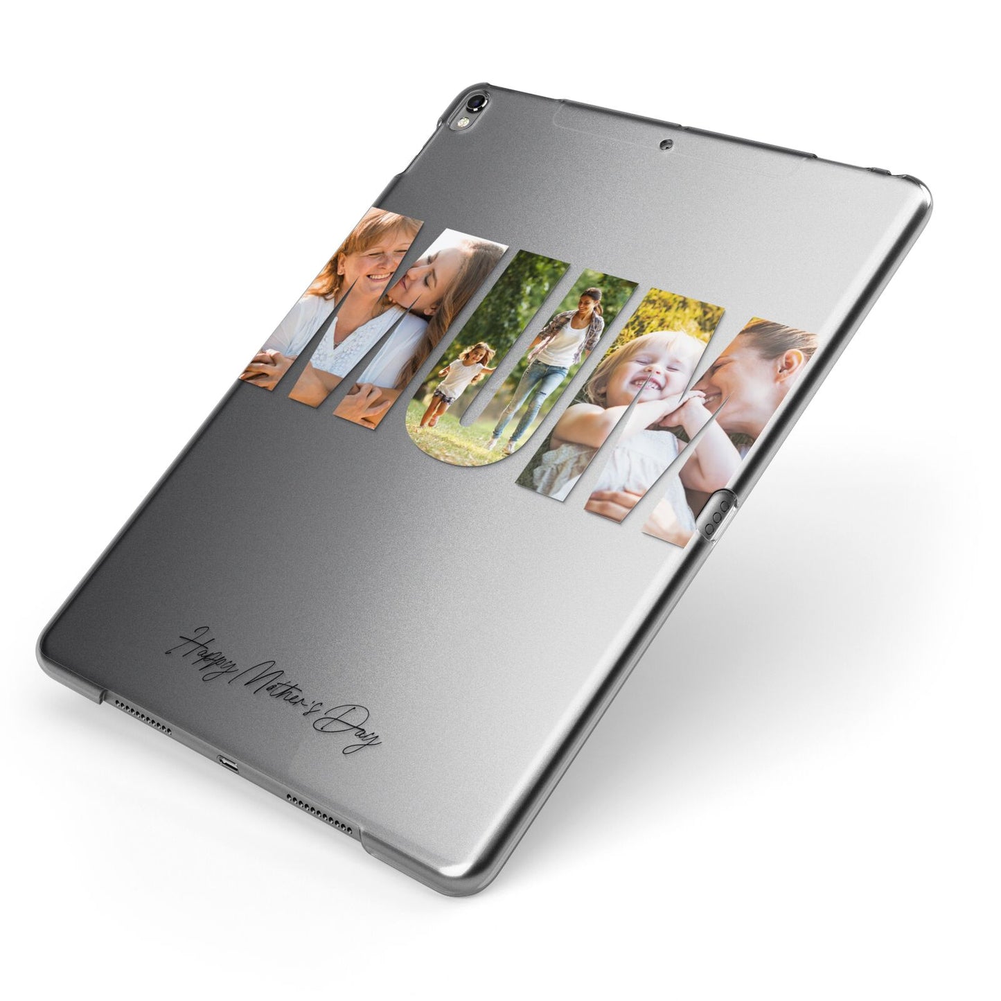 Mum Letters Photo Upload Apple iPad Case on Grey iPad Side View