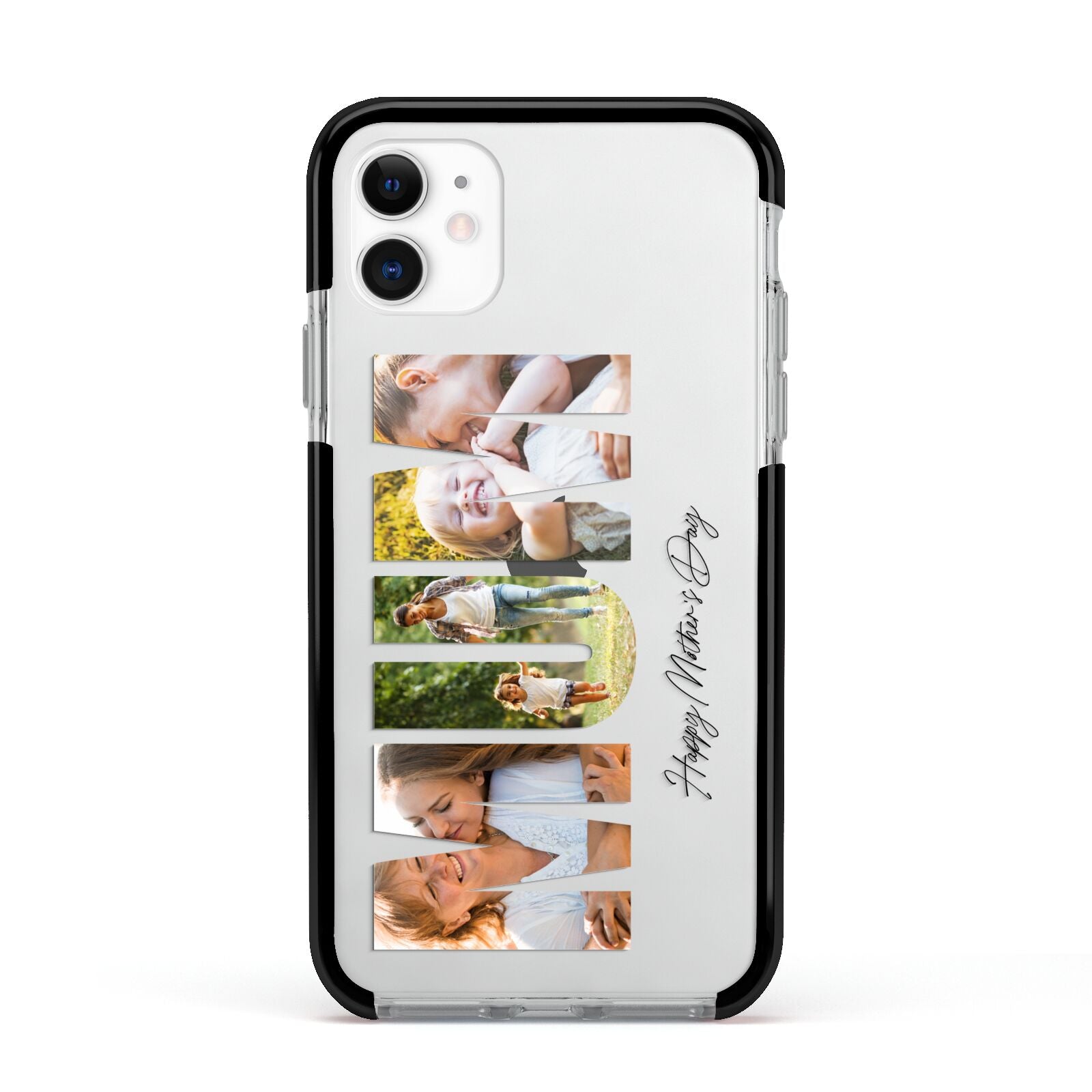 Mum Letters Photo Upload Apple iPhone 11 in White with Black Impact Case