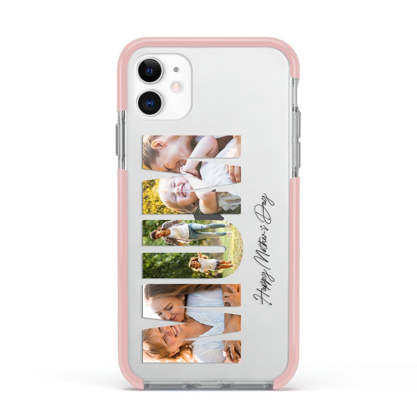 Mum Letters Photo Upload Apple iPhone 11 in White with Pink Impact Case