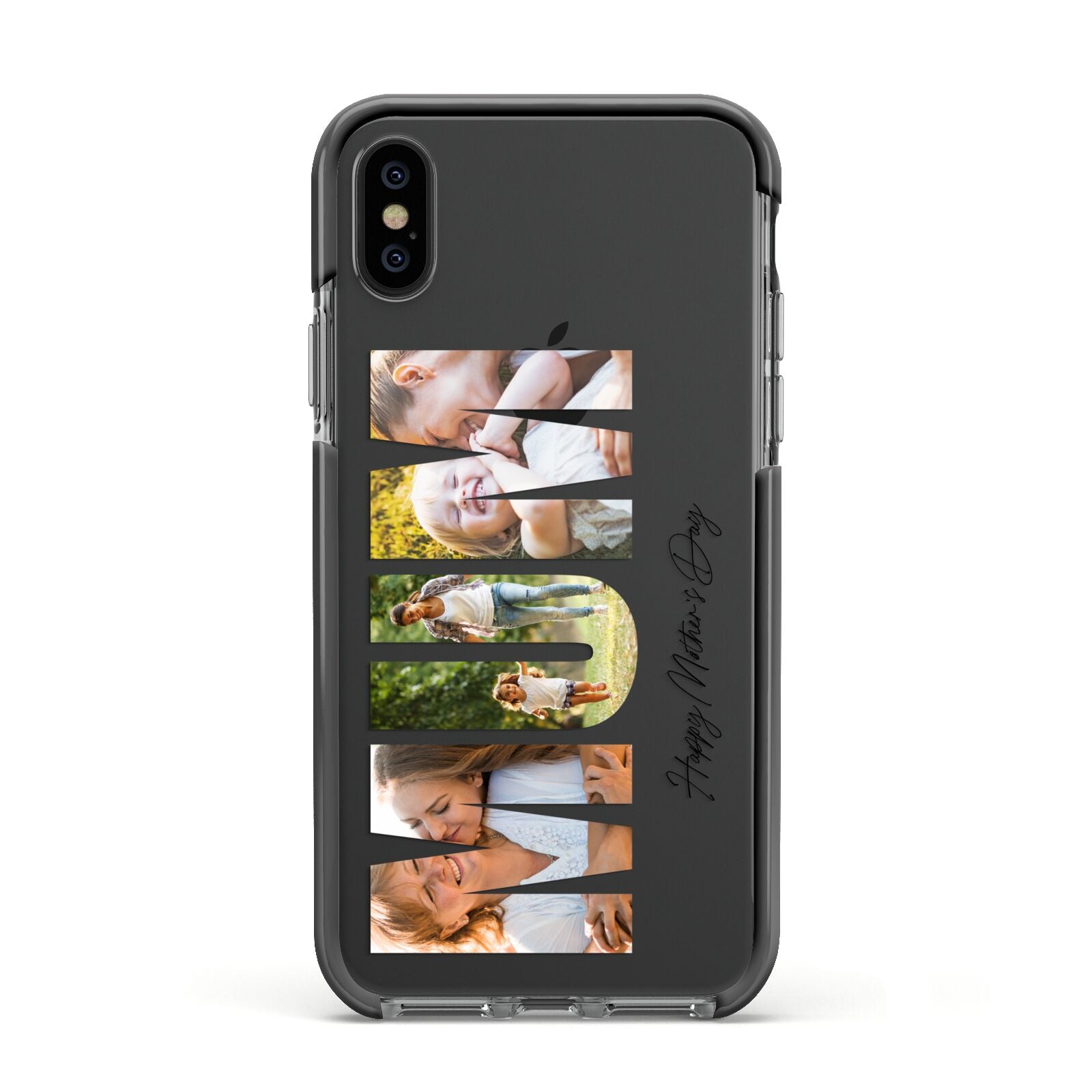 Mum Letters Photo Upload Apple iPhone Xs Impact Case Black Edge on Black Phone