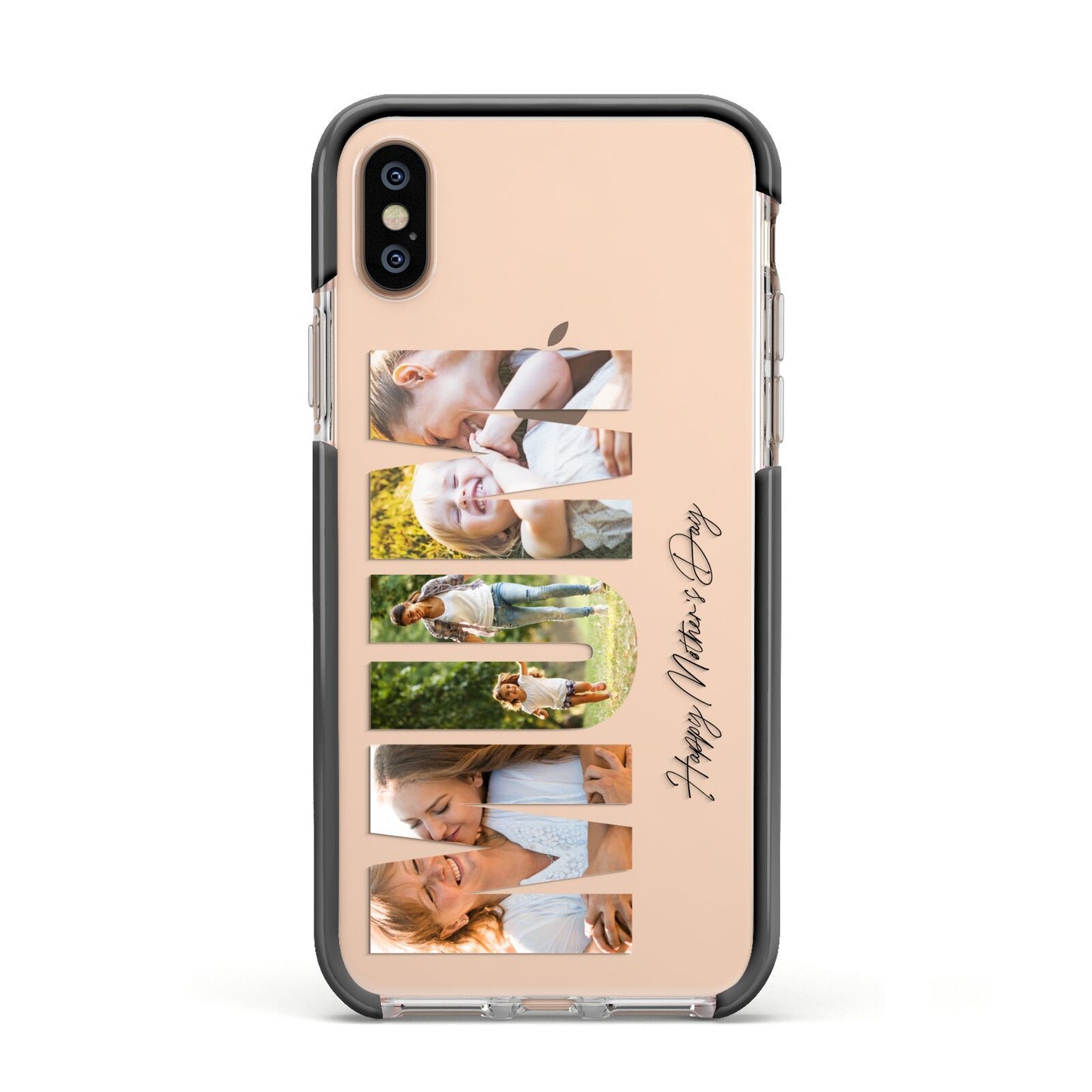 Mum Letters Photo Upload Apple iPhone Xs Impact Case Black Edge on Gold Phone