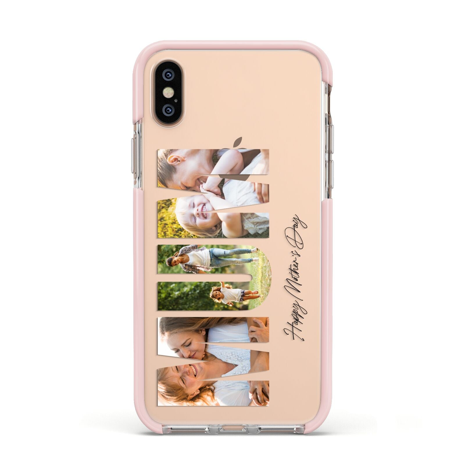 Mum Letters Photo Upload Apple iPhone Xs Impact Case Pink Edge on Gold Phone