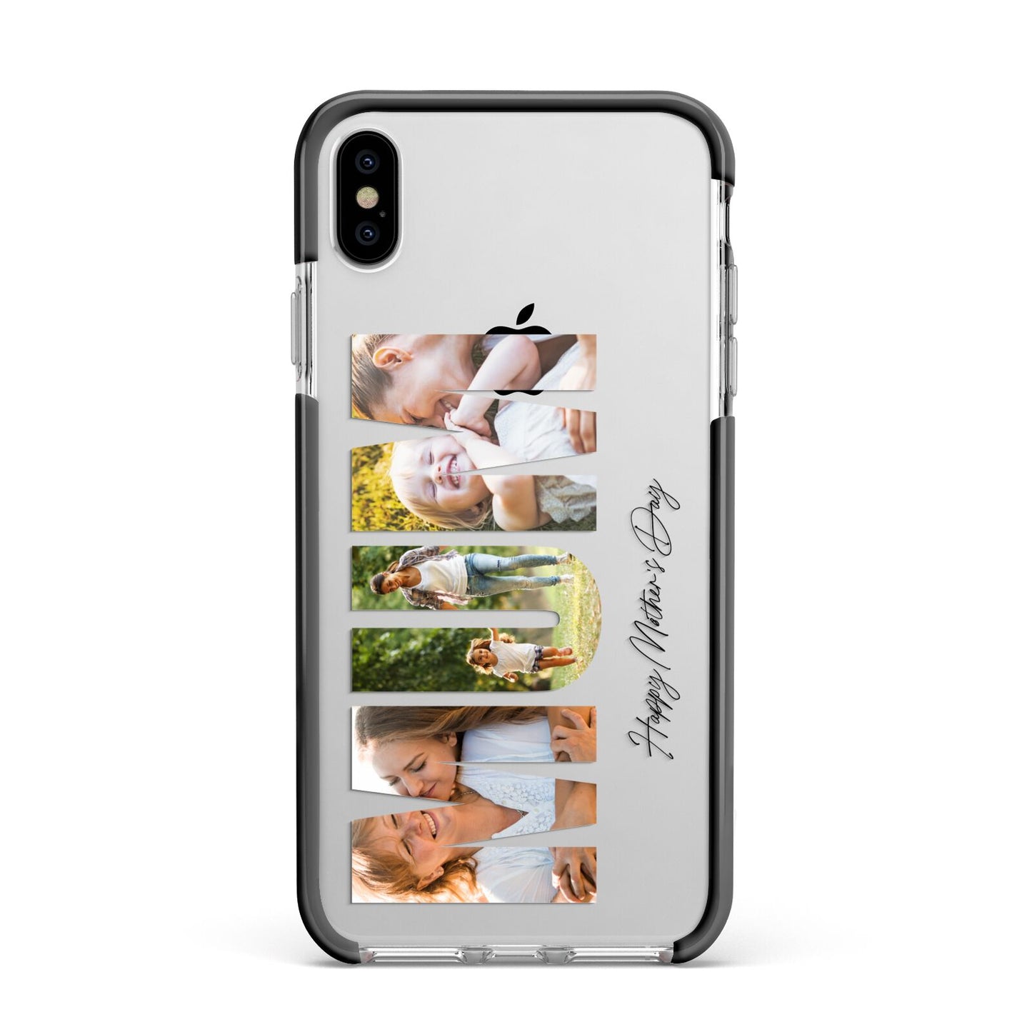 Mum Letters Photo Upload Apple iPhone Xs Max Impact Case Black Edge on Silver Phone