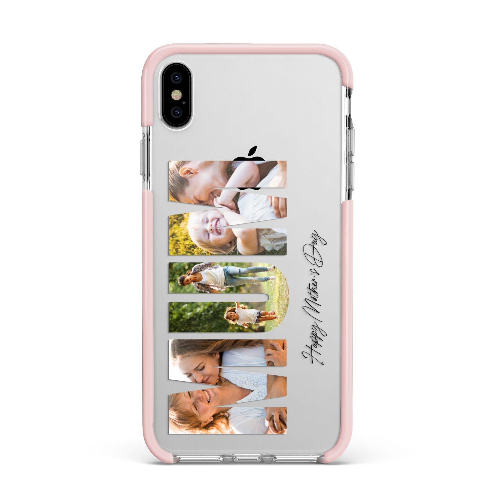 Mum Letters Photo Upload Apple iPhone Xs Max Impact Case Pink Edge on Silver Phone