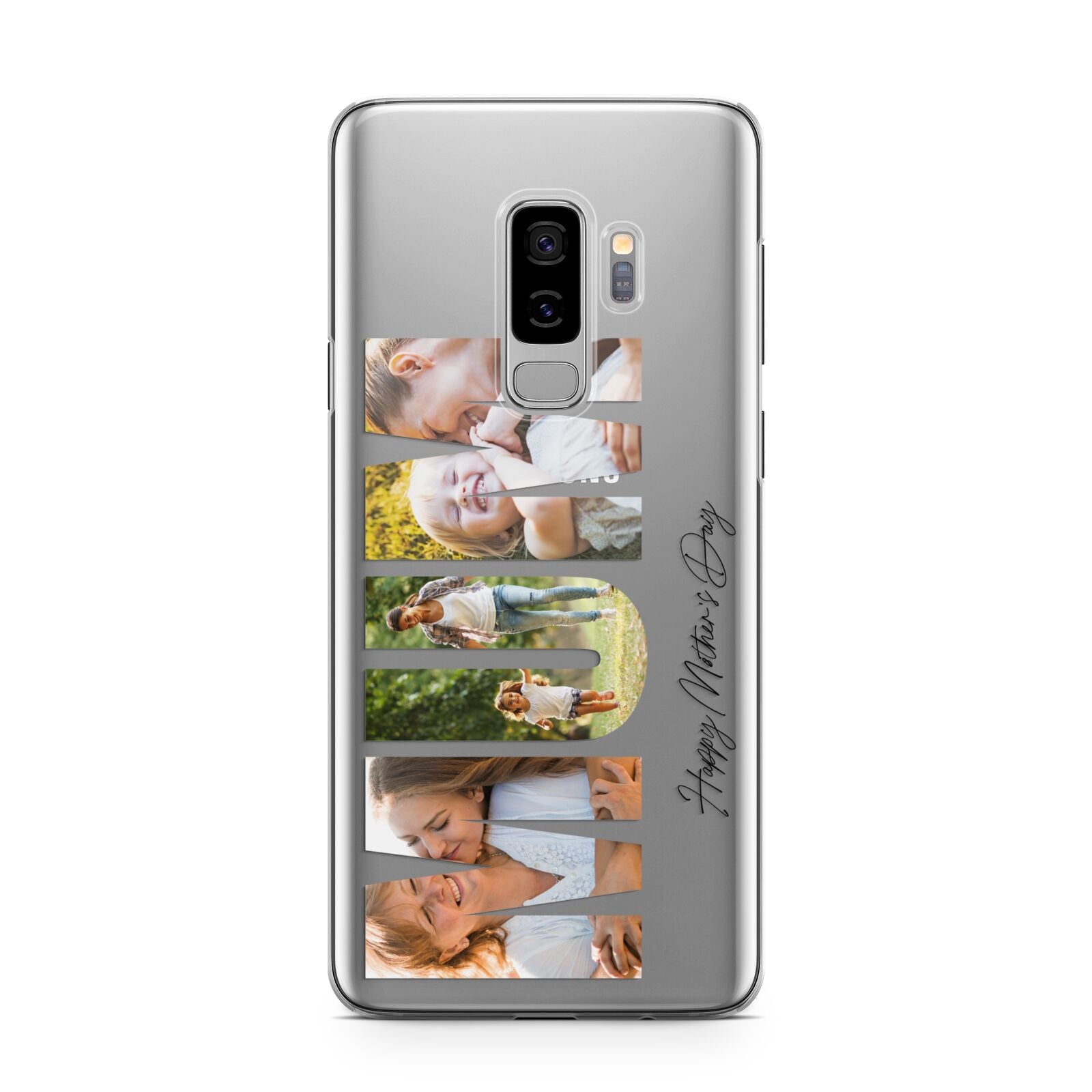 Mum Letters Photo Upload Samsung Galaxy S9 Plus Case on Silver phone