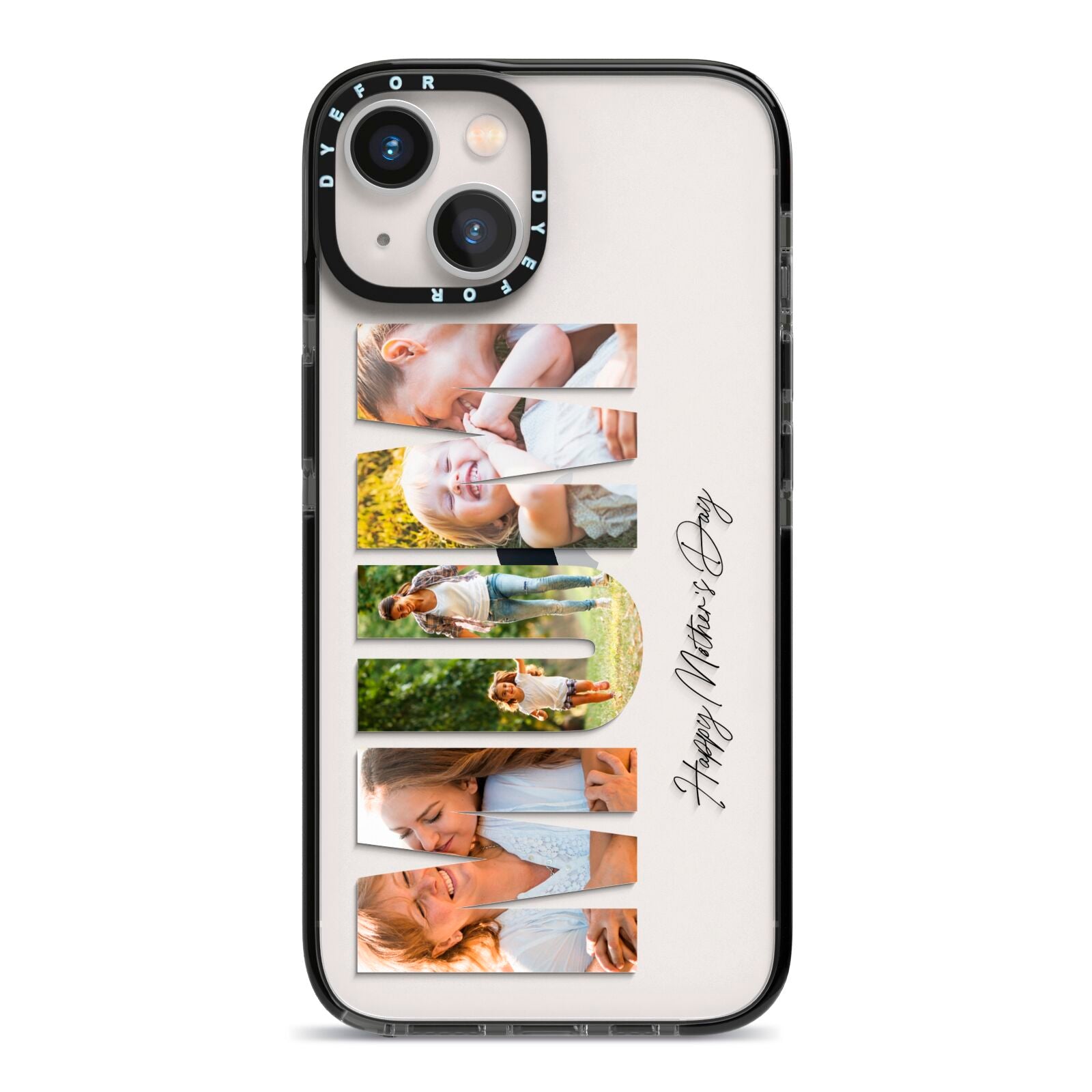 Mum Letters Photo Upload iPhone 13 Black Impact Case on Silver phone