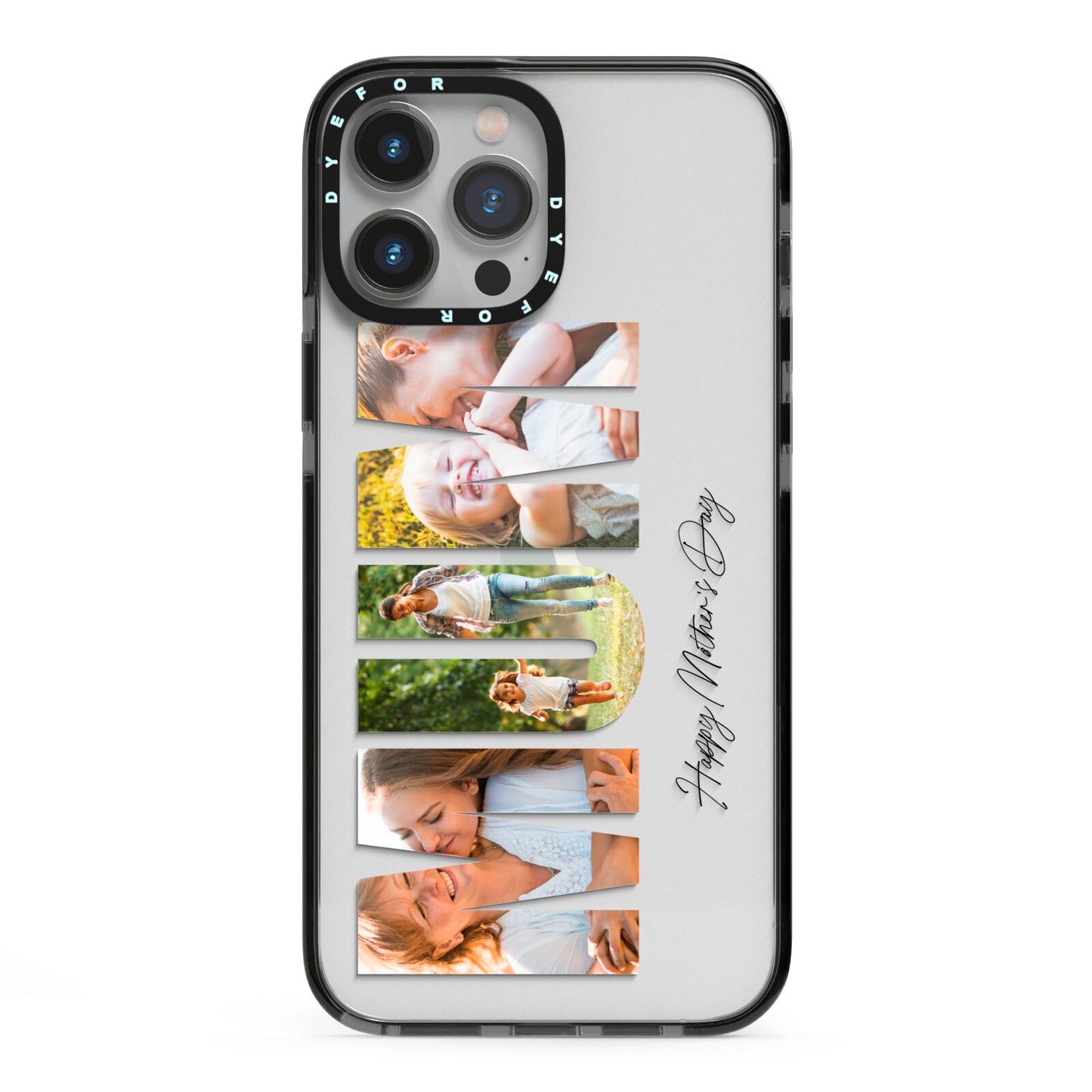 Mum Letters Photo Upload iPhone 13 Pro Max Black Impact Case on Silver phone