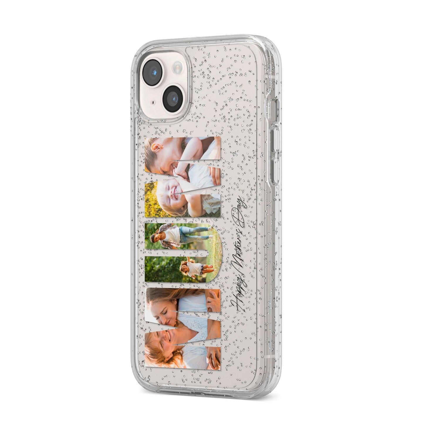 Mum Letters Photo Upload iPhone 14 Plus Glitter Tough Case Starlight Angled Image