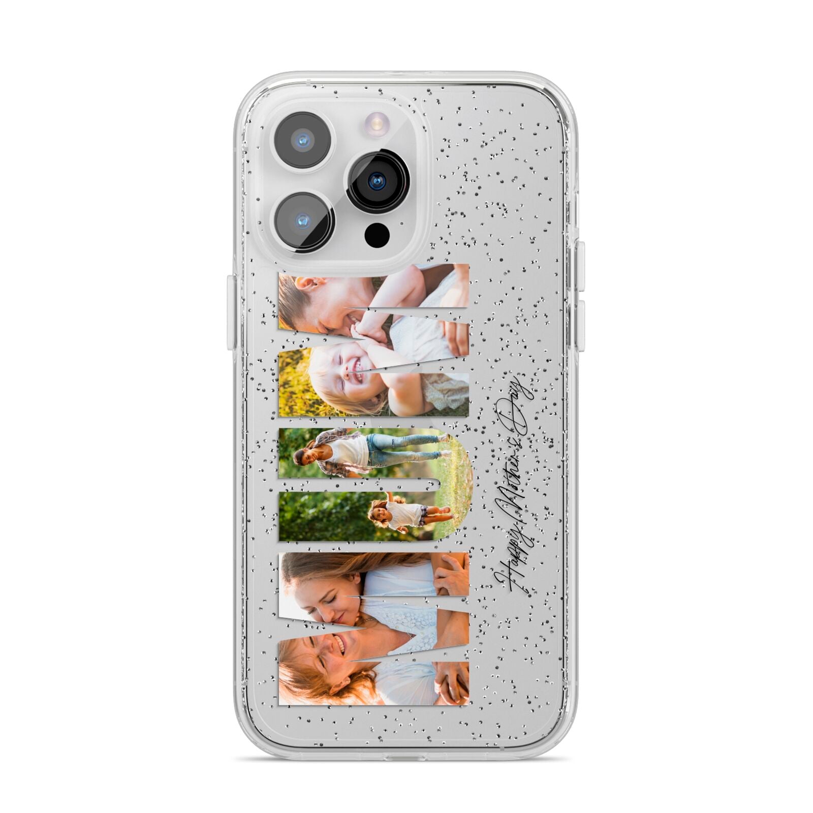 Mum Letters Photo Upload iPhone 14 Pro Max Glitter Tough Case Silver