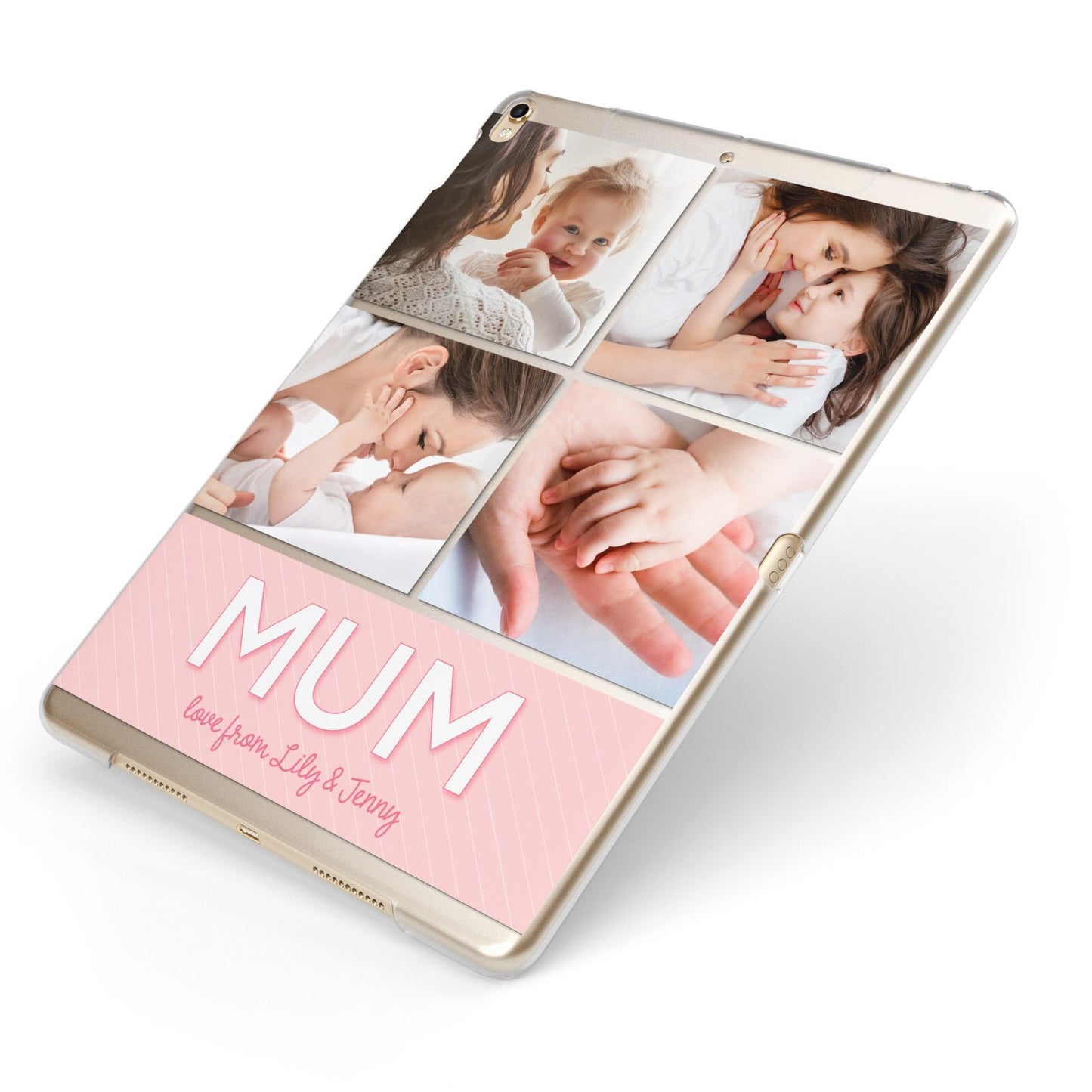 Mum Pink Mothers Day Multi Photo Apple iPad Case on Gold iPad Side View