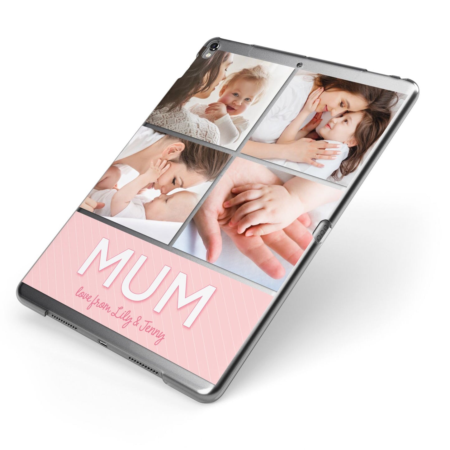 Mum Pink Mothers Day Multi Photo Apple iPad Case on Grey iPad Side View