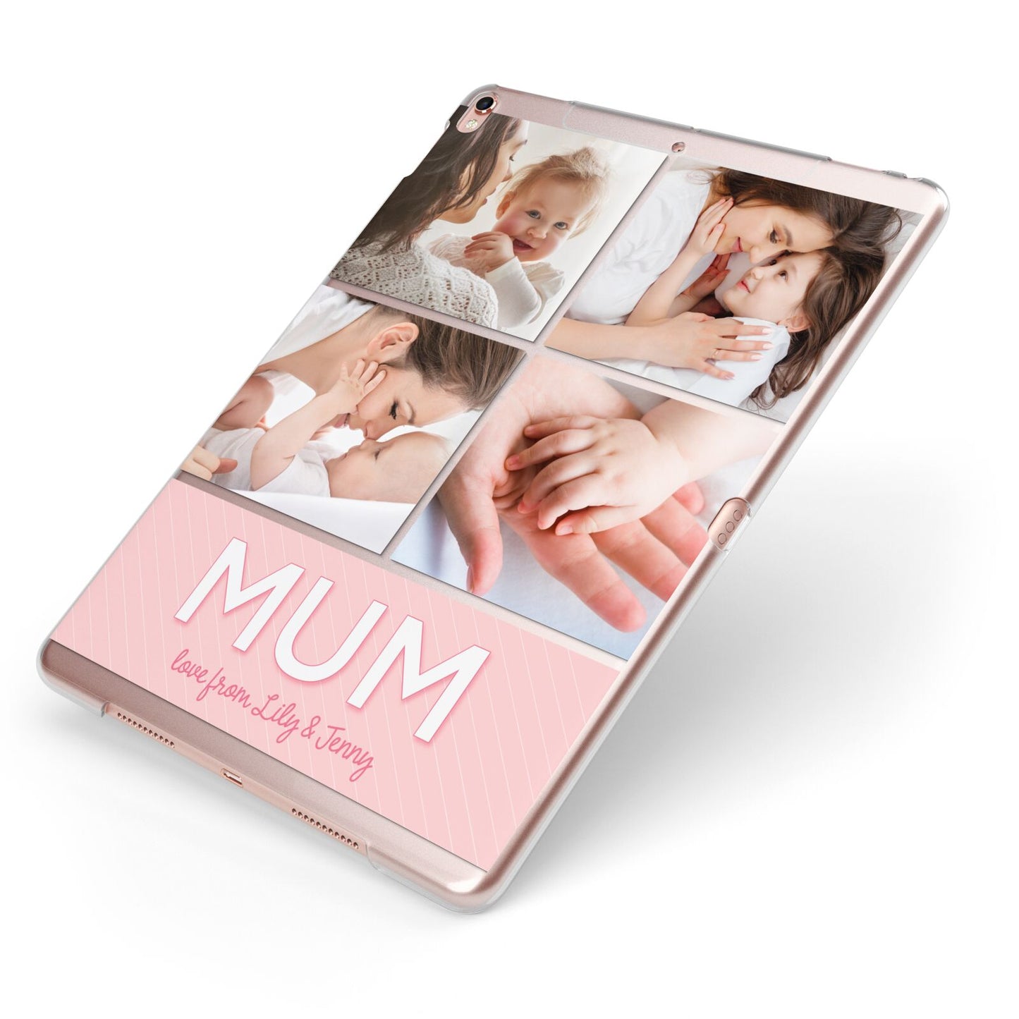 Mum Pink Mothers Day Multi Photo Apple iPad Case on Rose Gold iPad Side View