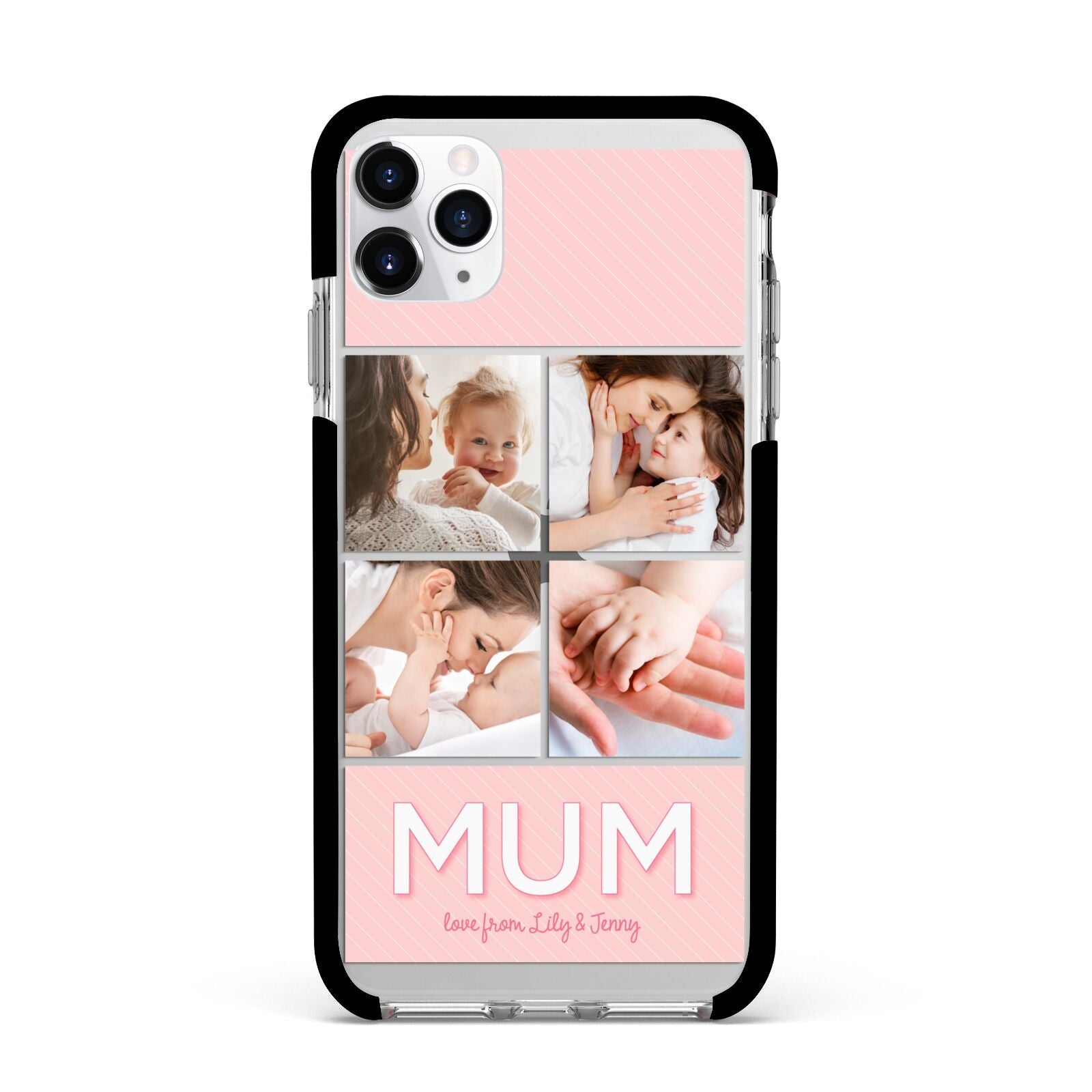 Mum Pink Mothers Day Multi Photo Apple iPhone 11 Pro Max in Silver with Black Impact Case