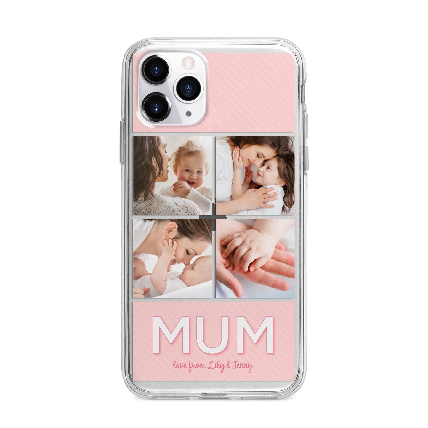 Mum Pink Mothers Day Multi Photo Apple iPhone 11 Pro Max in Silver with Bumper Case