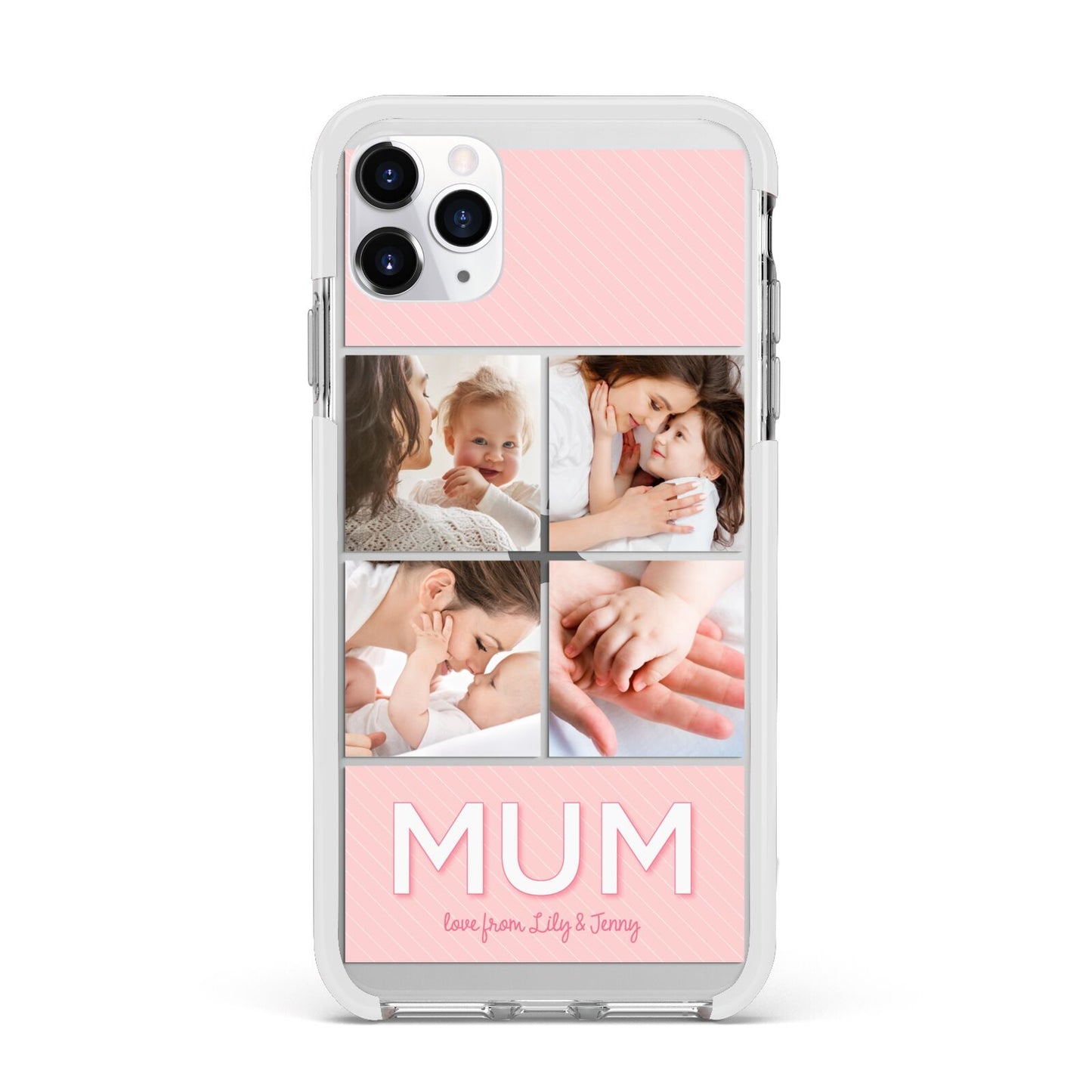 Mum Pink Mothers Day Multi Photo Apple iPhone 11 Pro Max in Silver with White Impact Case