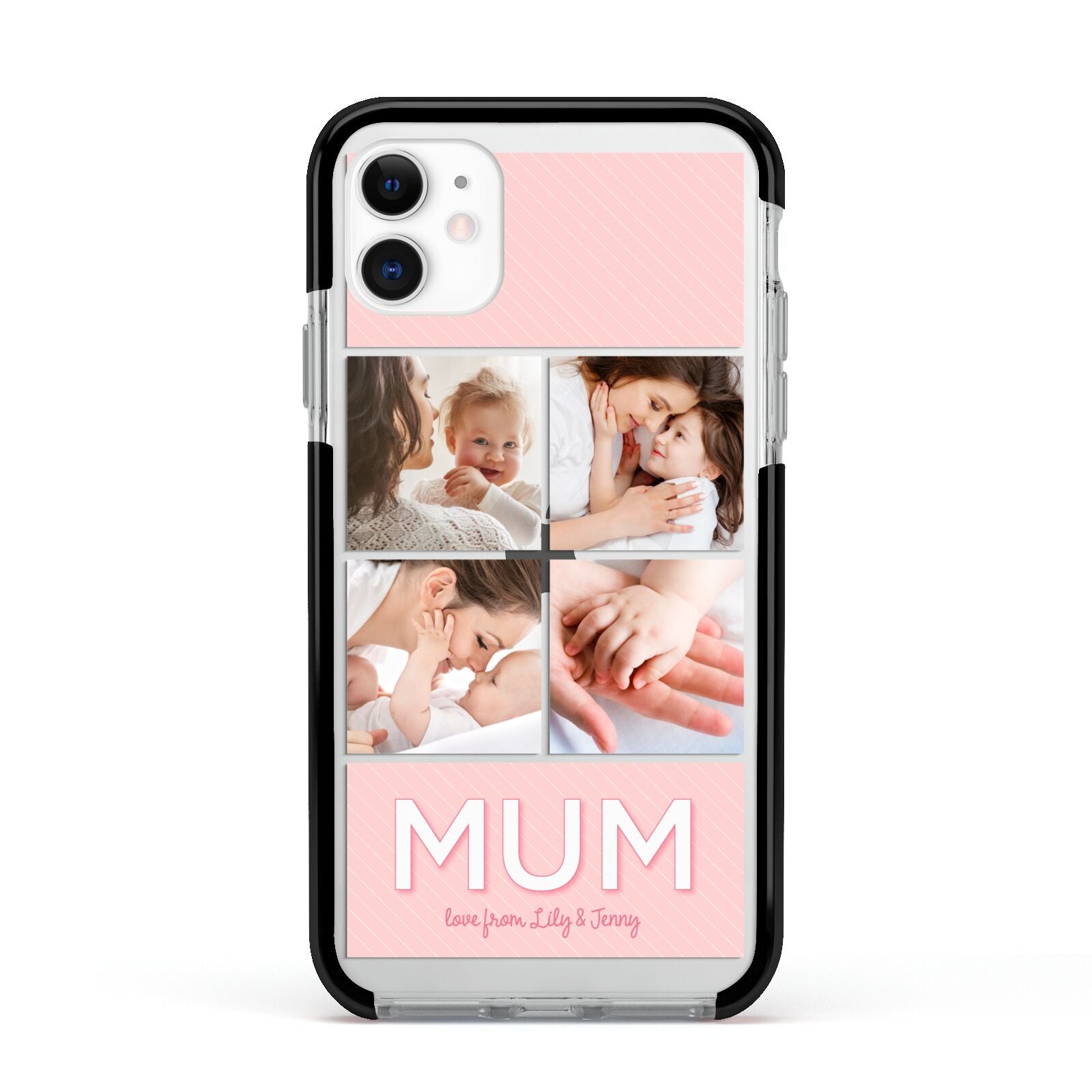 Mum Pink Mothers Day Multi Photo Apple iPhone 11 in White with Black Impact Case