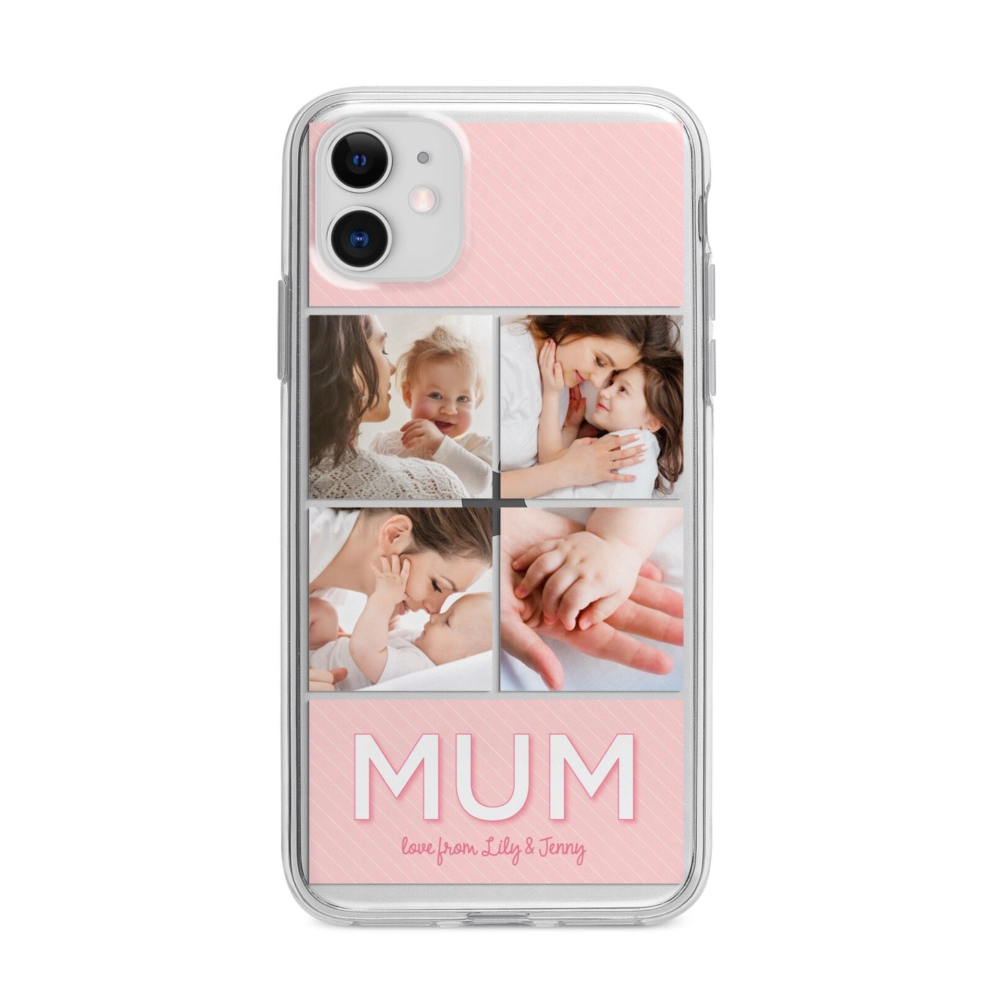 Mum Pink Mothers Day Multi Photo Apple iPhone 11 in White with Bumper Case