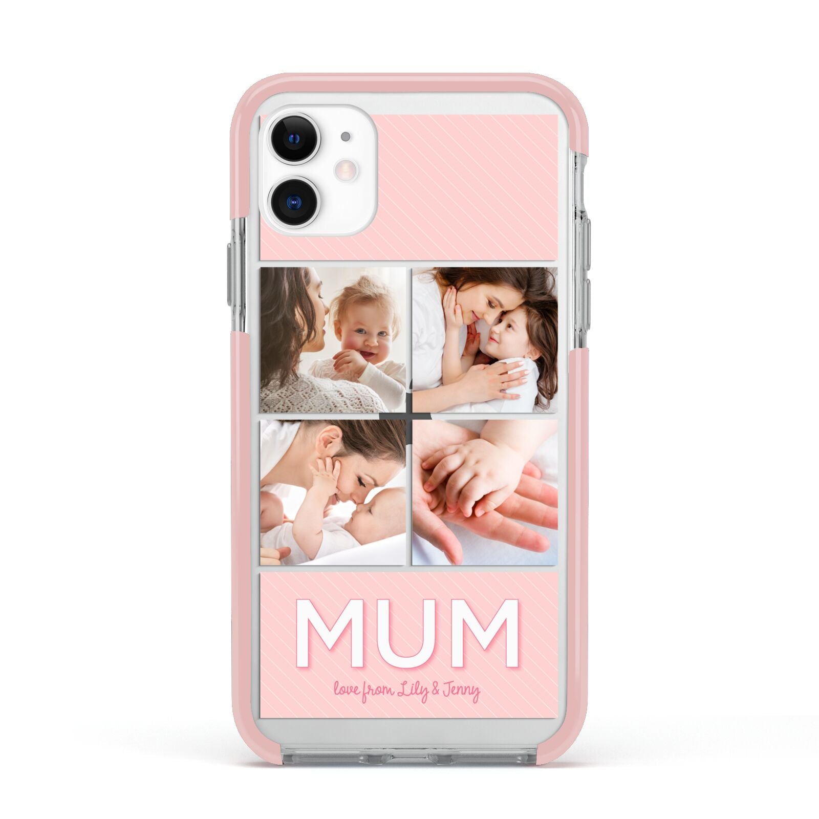 Mum Pink Mothers Day Multi Photo Apple iPhone 11 in White with Pink Impact Case