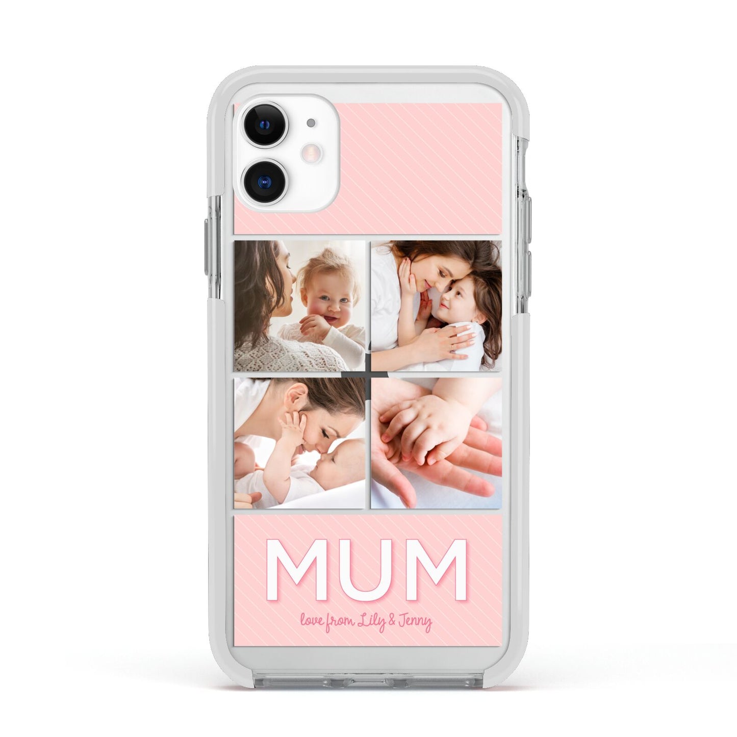 Mum Pink Mothers Day Multi Photo Apple iPhone 11 in White with White Impact Case