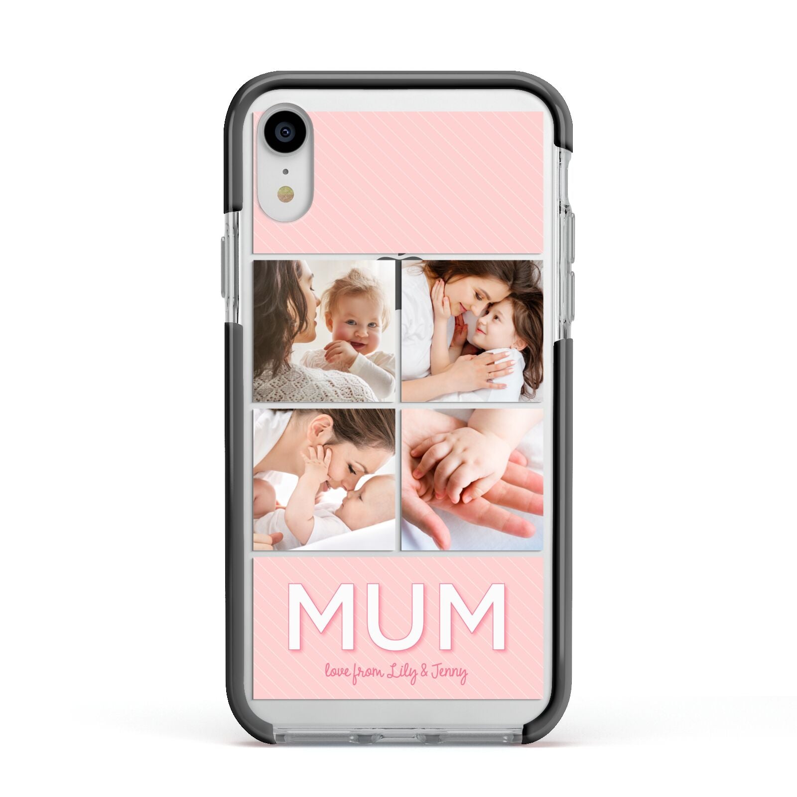 Mum Pink Mothers Day Multi Photo Apple iPhone XR Impact Case Black Edge on Silver Phone