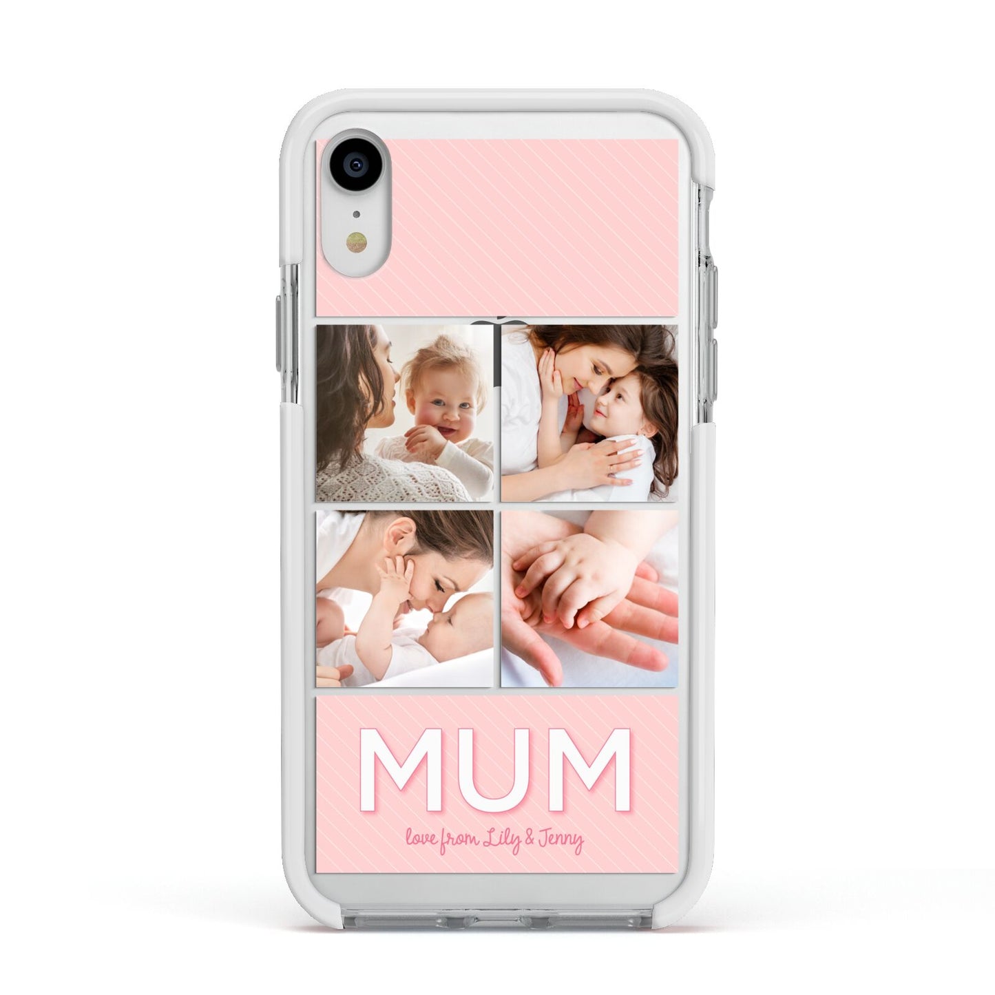 Mum Pink Mothers Day Multi Photo Apple iPhone XR Impact Case White Edge on Silver Phone