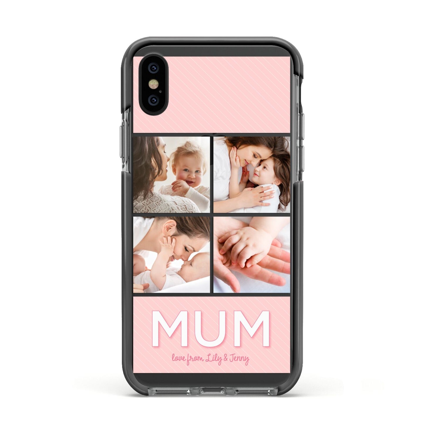 Mum Pink Mothers Day Multi Photo Apple iPhone Xs Impact Case Black Edge on Black Phone