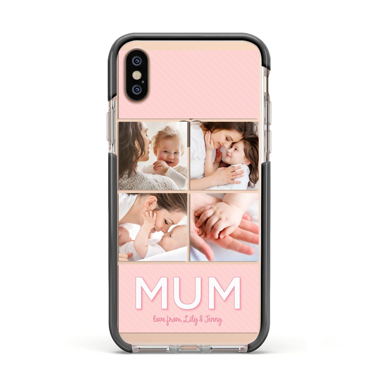 Mum Pink Mothers Day Multi Photo Apple iPhone Xs Impact Case Black Edge on Gold Phone