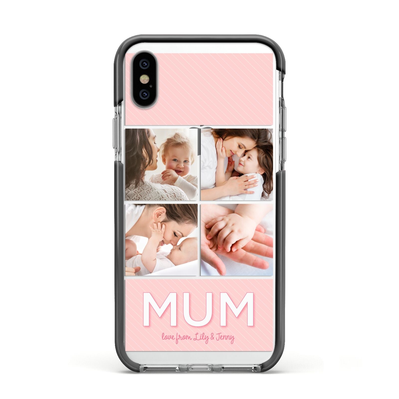 Mum Pink Mothers Day Multi Photo Apple iPhone Xs Impact Case Black Edge on Silver Phone