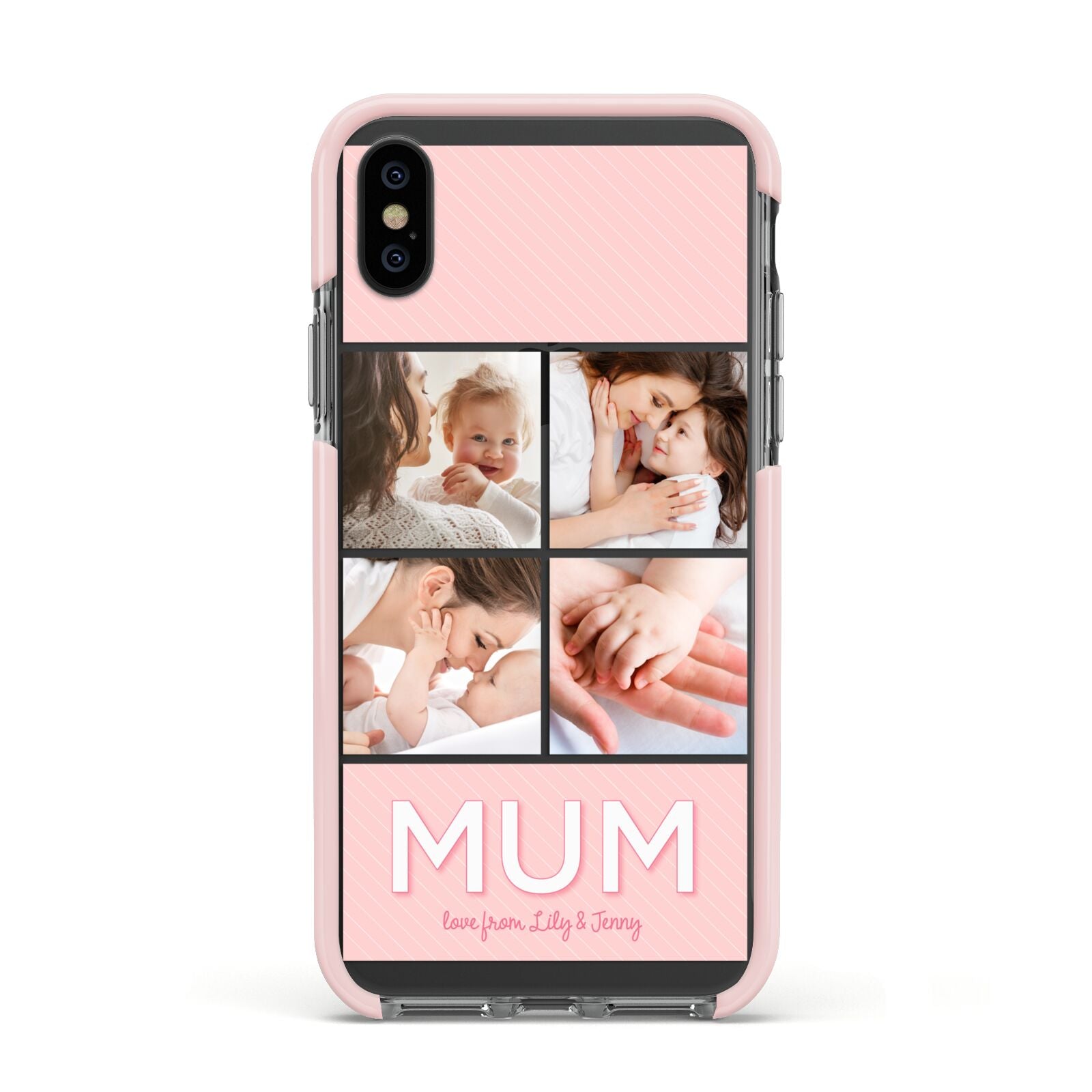 Mum Pink Mothers Day Multi Photo Apple iPhone Xs Impact Case Pink Edge on Black Phone