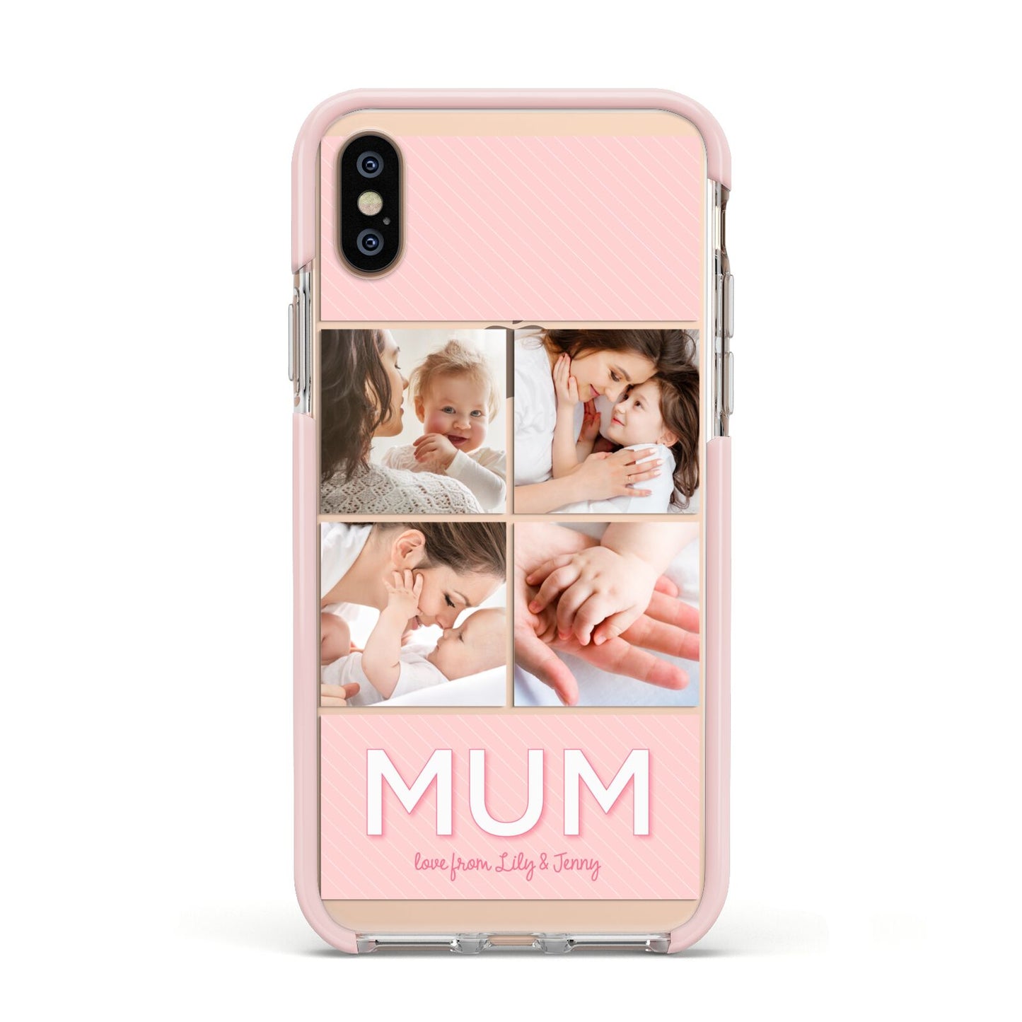 Mum Pink Mothers Day Multi Photo Apple iPhone Xs Impact Case Pink Edge on Gold Phone