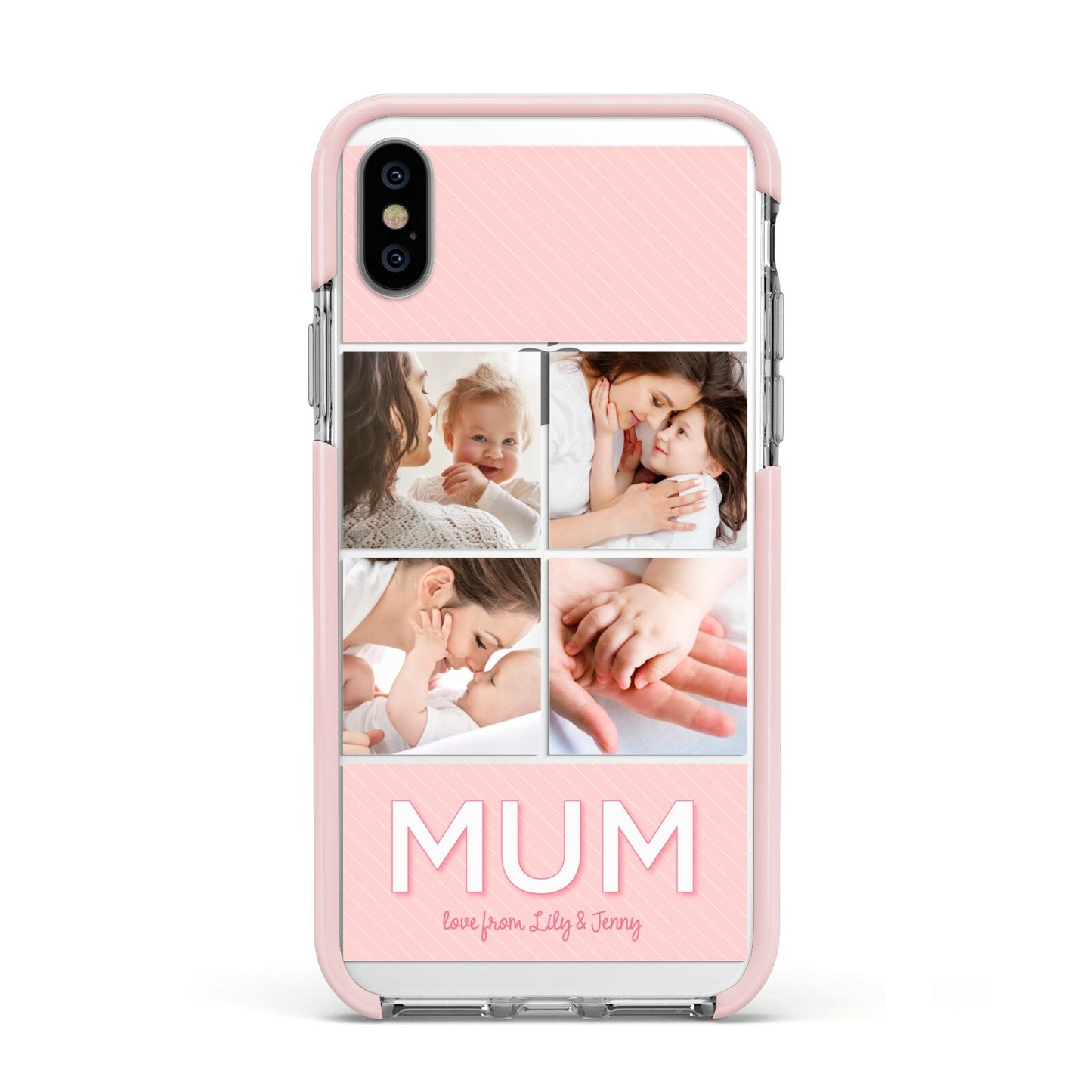 Mum Pink Mothers Day Multi Photo Apple iPhone Xs Impact Case Pink Edge on Silver Phone