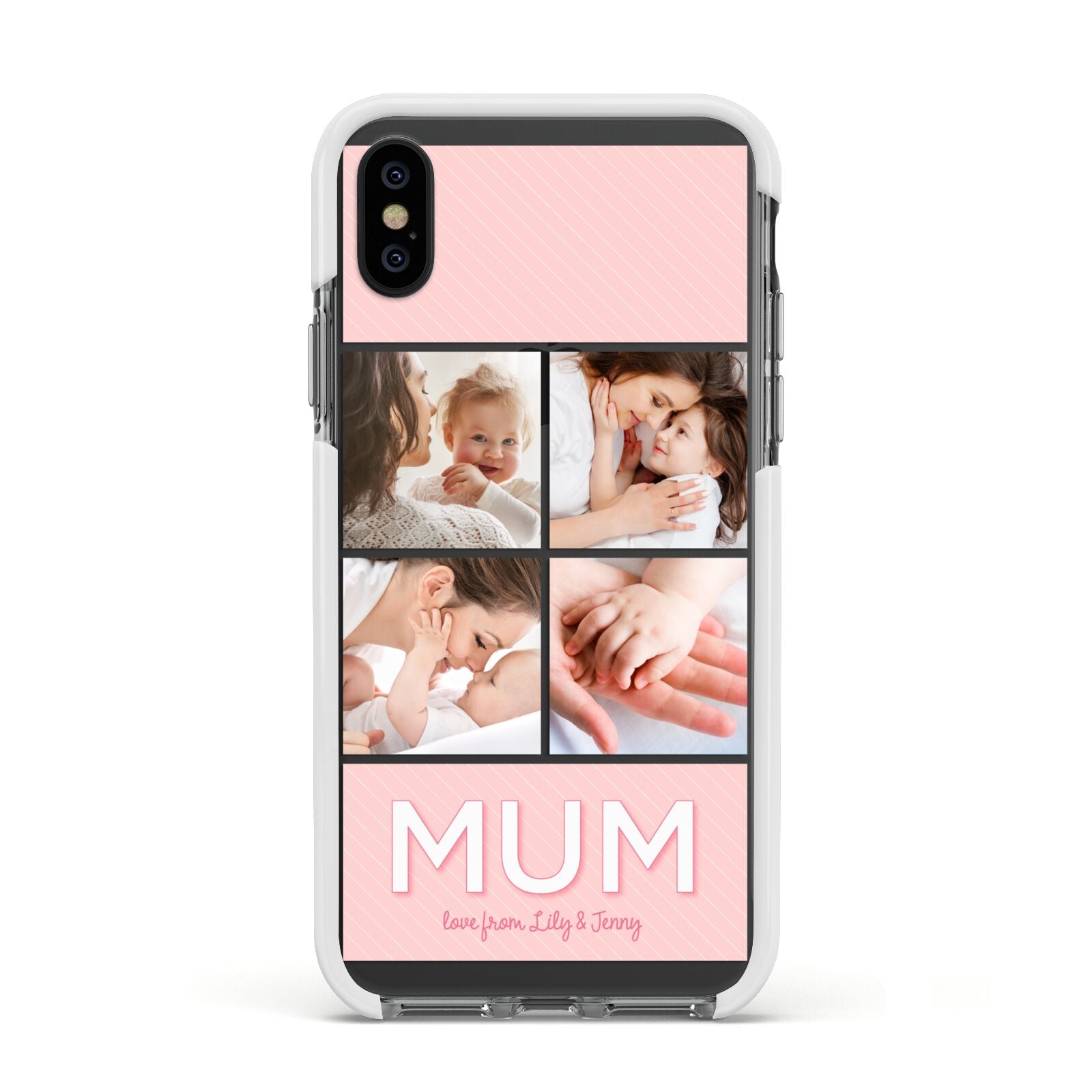 Mum Pink Mothers Day Multi Photo Apple iPhone Xs Impact Case White Edge on Black Phone