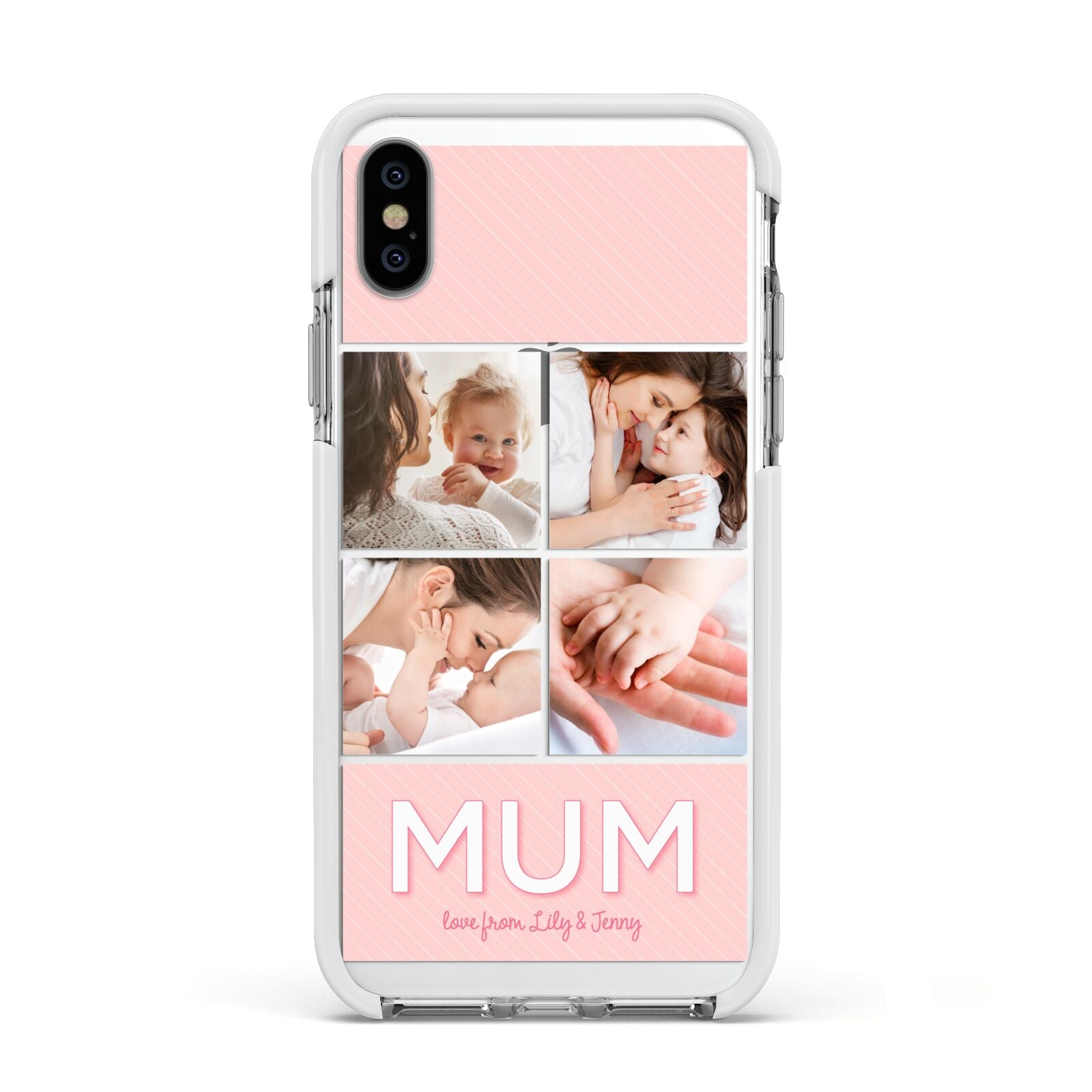 Mum Pink Mothers Day Multi Photo Apple iPhone Xs Impact Case White Edge on Silver Phone